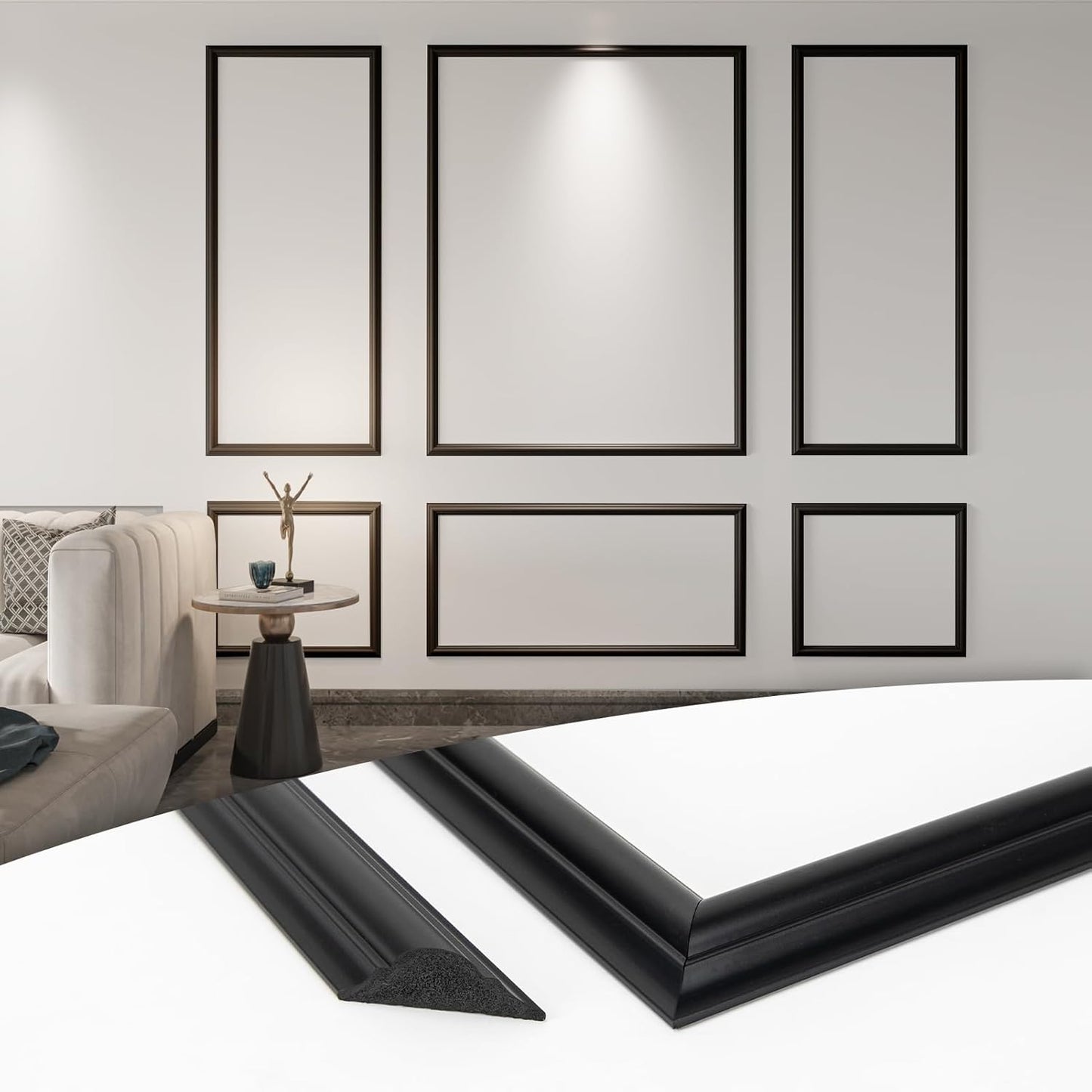 Art3d Pre-Cut Wall Molding Set of 6 pcs, Ready-to-Assemble Wainscoting Panels for Interior Wall Décor Living Room Bedroom Accent Wall - Installed with Glue, 3 Top 3 Bottom