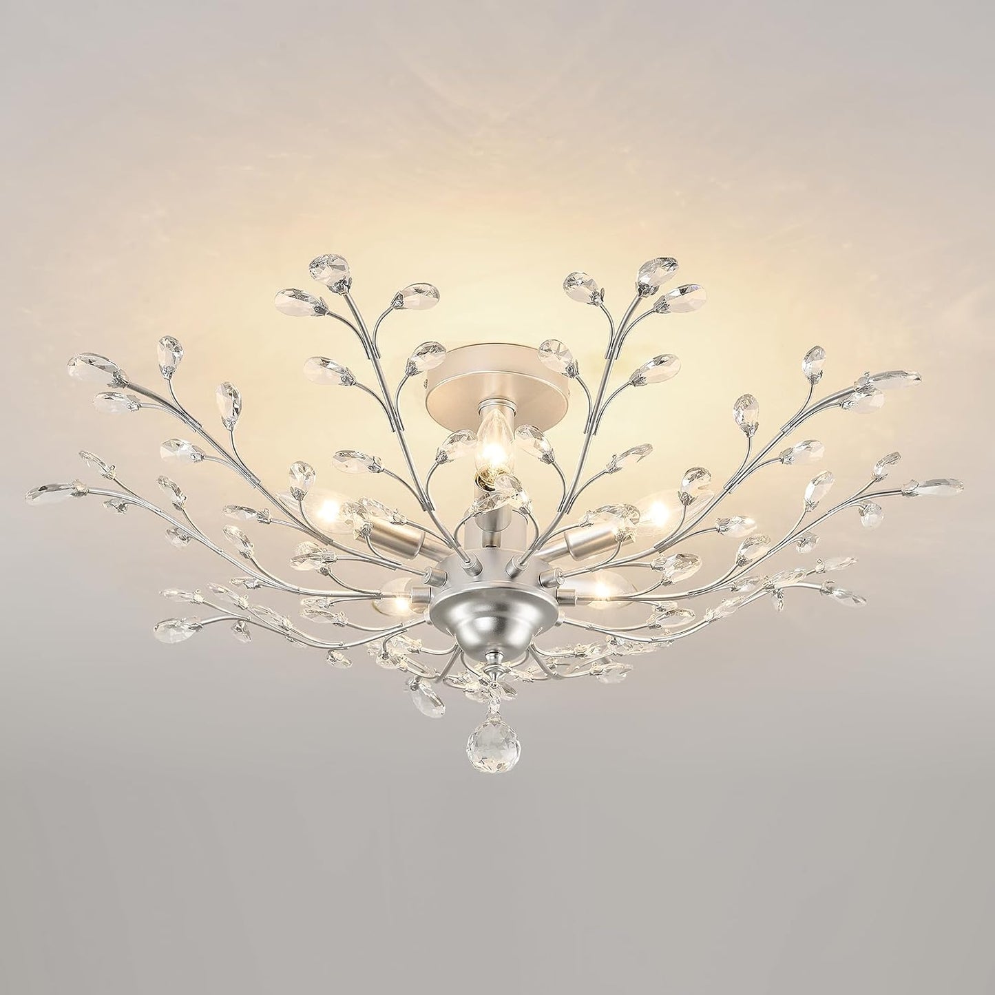 CVKASH 5 - Light Vintage Small Crystal Chandelier Modern Semi Flush Mount Ceiling Light Fixture Chandelier Lighting for Kitchen Bedroom Living Room Dining Room Hallway Foyer(Black)