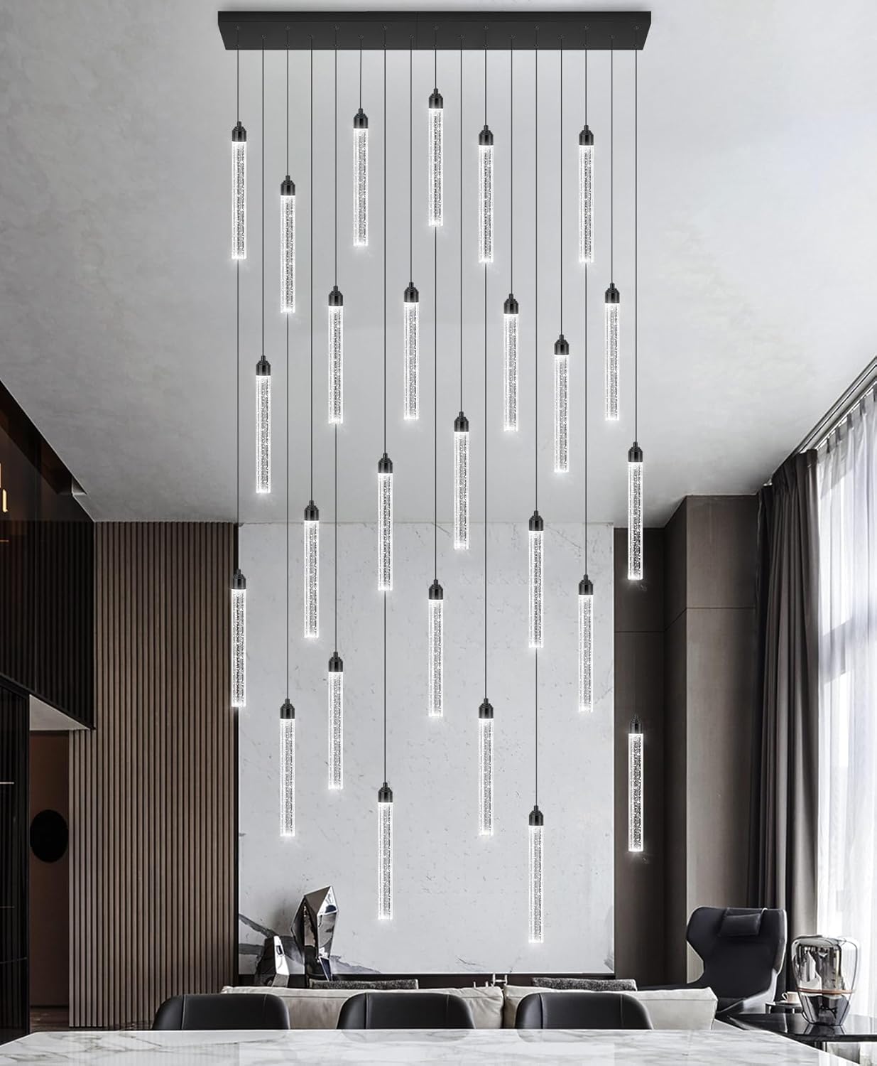12-Lights Chandelier LED Dimmable Chandeliers for Entryway Flush Mount Ceiling Pendant Light Fixture Crystal Chandeliers for Living Room Black Finished Lighting Modern High Ceiling Chandelier