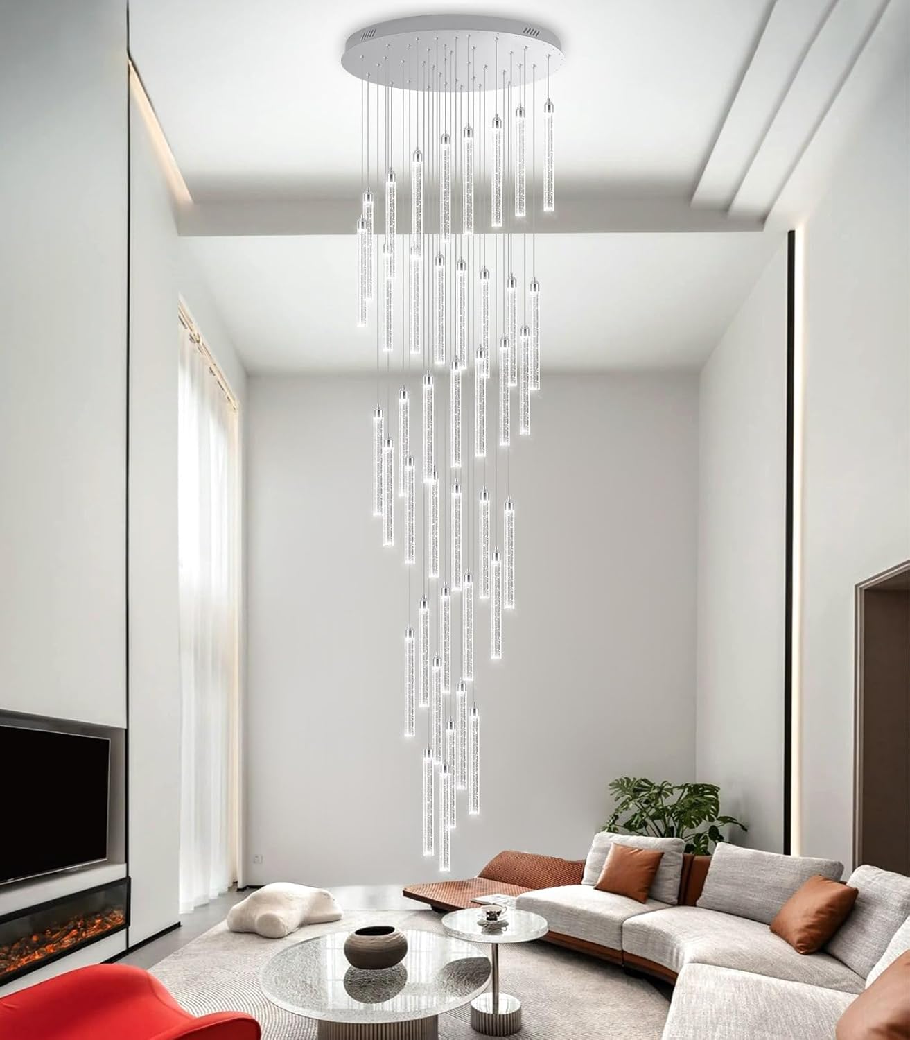 12-Lights Chandelier LED Dimmable Chandeliers for Entryway Flush Mount Ceiling Pendant Light Fixture Crystal Chandeliers for Living Room Black Finished Lighting Modern High Ceiling Chandelier