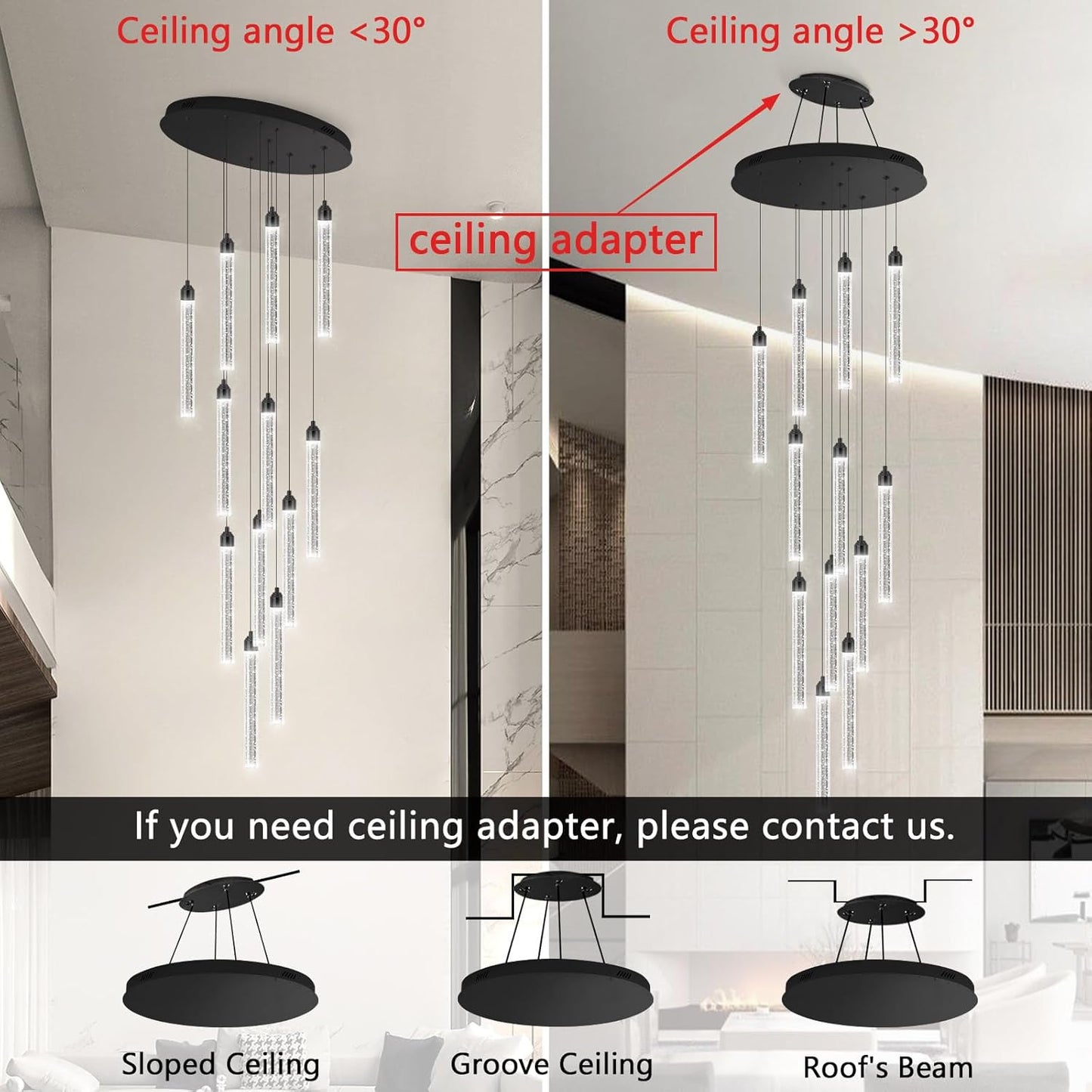 12-Lights Chandelier LED Dimmable Chandeliers for Entryway Flush Mount Ceiling Pendant Light Fixture Crystal Chandeliers for Living Room Black Finished Lighting Modern High Ceiling Chandelier