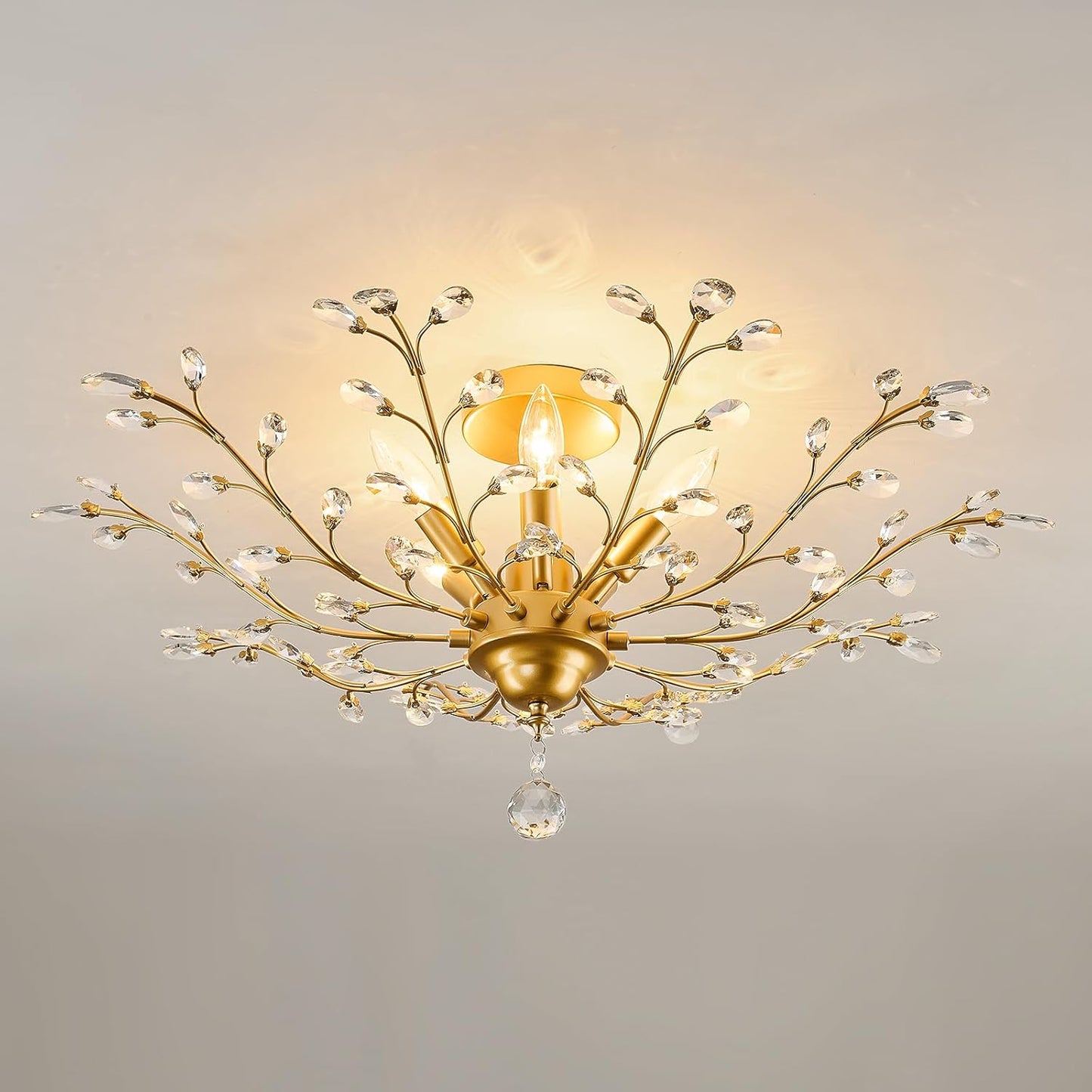 CVKASH 5 - Light Vintage Small Crystal Chandelier Modern Semi Flush Mount Ceiling Light Fixture Chandelier Lighting for Kitchen Bedroom Living Room Dining Room Hallway Foyer(Black)