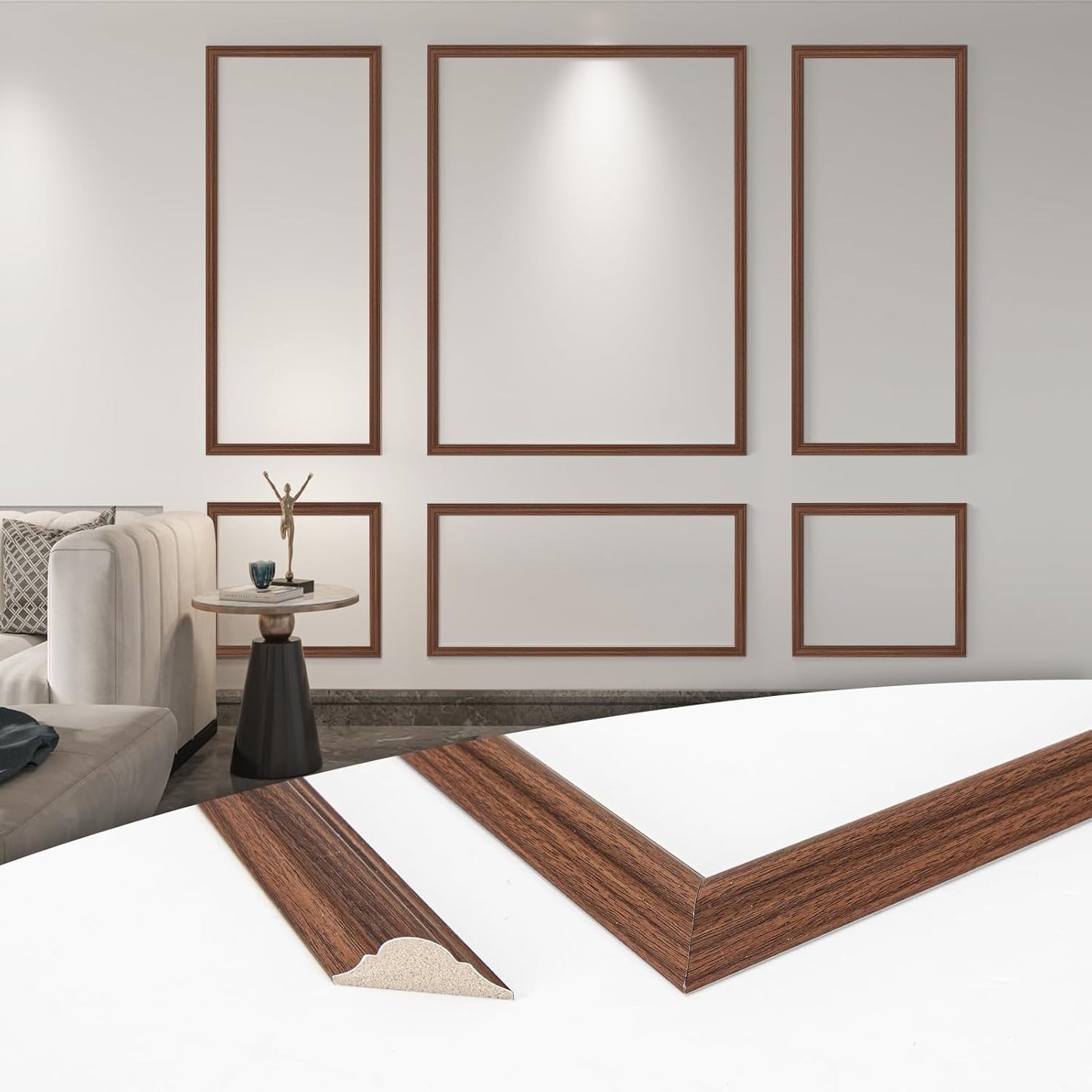 Art3d Pre-Cut Wall Molding Set of 6 pcs, Ready-to-Assemble Wainscoting Panels for Interior Wall Décor Living Room Bedroom Accent Wall - Installed with Glue, 3 Top 3 Bottom