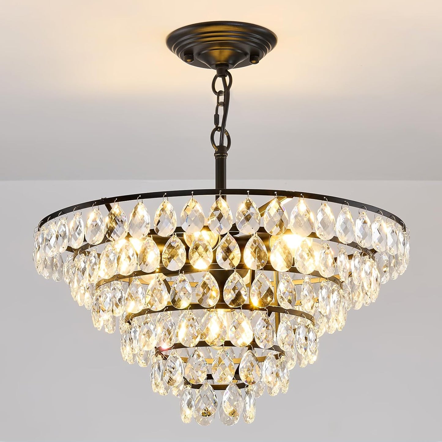 YYJLX Modern Small Crystal Ceiling Light Fixture Mini Black Semi Flush Mount Chandelier Light Fixture for Hallway Bedroom Bathroom Closet e26