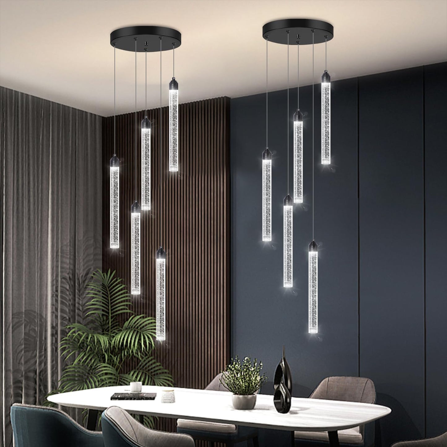 12-Lights Chandelier LED Dimmable Chandeliers for Entryway Flush Mount Ceiling Pendant Light Fixture Crystal Chandeliers for Living Room Black Finished Lighting Modern High Ceiling Chandelier