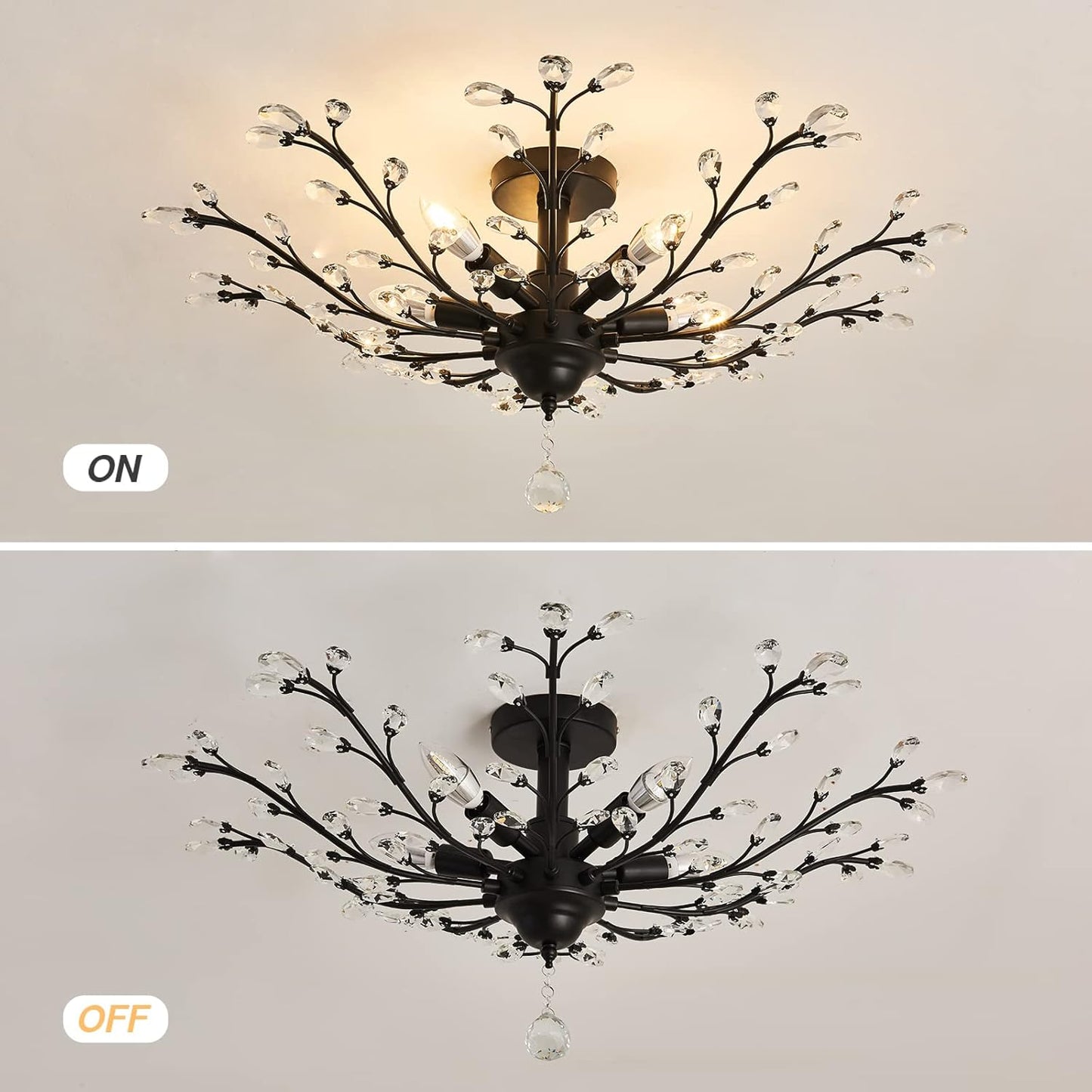 CVKASH 5 - Light Vintage Small Crystal Chandelier Modern Semi Flush Mount Ceiling Light Fixture Chandelier Lighting for Kitchen Bedroom Living Room Dining Room Hallway Foyer(Black)