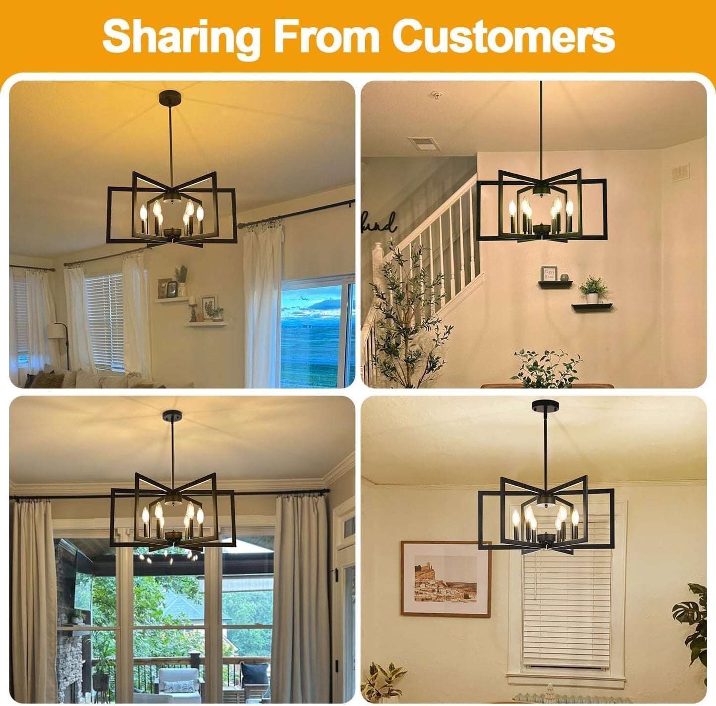 25" Modern Black Chandelier for Dining Room (6-Light, 25-Inch), Geometric Black Dining Room Light Fixture Over Table, Industrial Metal Hanging Pendant Lights for Kitchen Island, Entryway, Foyer
