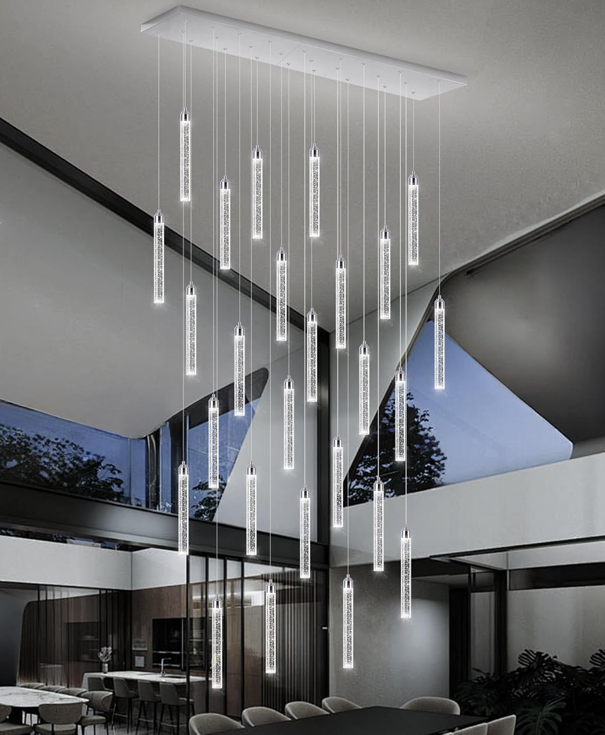 12-Lights Chandelier LED Dimmable Chandeliers for Entryway Flush Mount Ceiling Pendant Light Fixture Crystal Chandeliers for Living Room Black Finished Lighting Modern High Ceiling Chandelier
