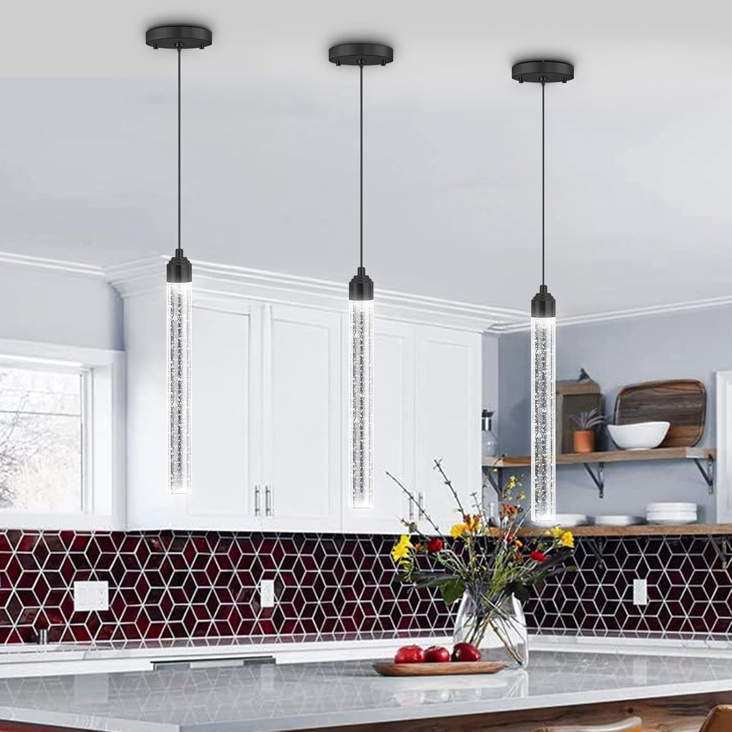 12-Lights Chandelier LED Dimmable Chandeliers for Entryway Flush Mount Ceiling Pendant Light Fixture Crystal Chandeliers for Living Room Black Finished Lighting Modern High Ceiling Chandelier