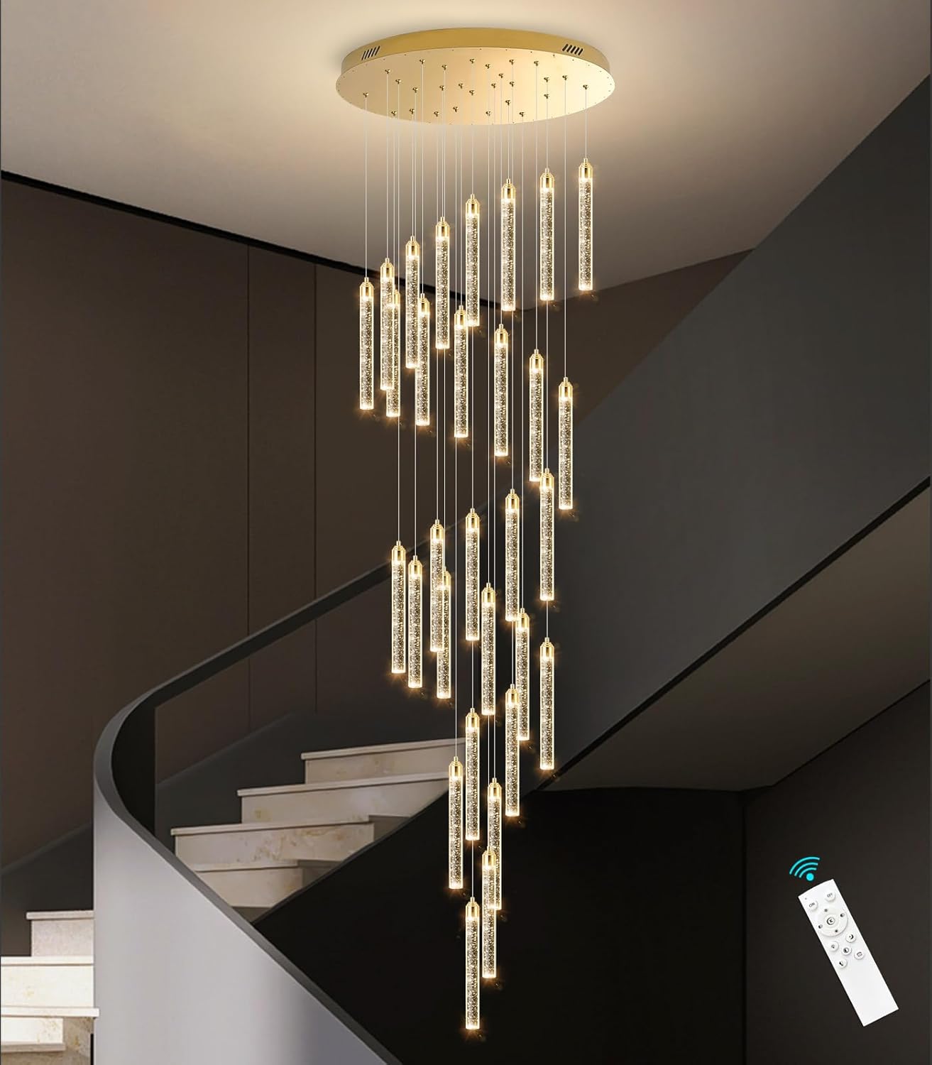 12-Lights Chandelier LED Dimmable Chandeliers for Entryway Flush Mount Ceiling Pendant Light Fixture Crystal Chandeliers for Living Room Black Finished Lighting Modern High Ceiling Chandelier