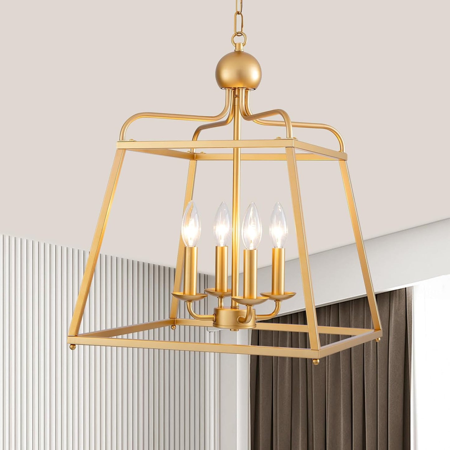 21.7 Inch Farmhouse Wood Chandelier for Dining Room, 4-Light Rustic Dining Room Light Fixtures Over Table with E12 Bases, Adjustable Hanging Light Fixture for Kitchen Island, Foyer, Entryway