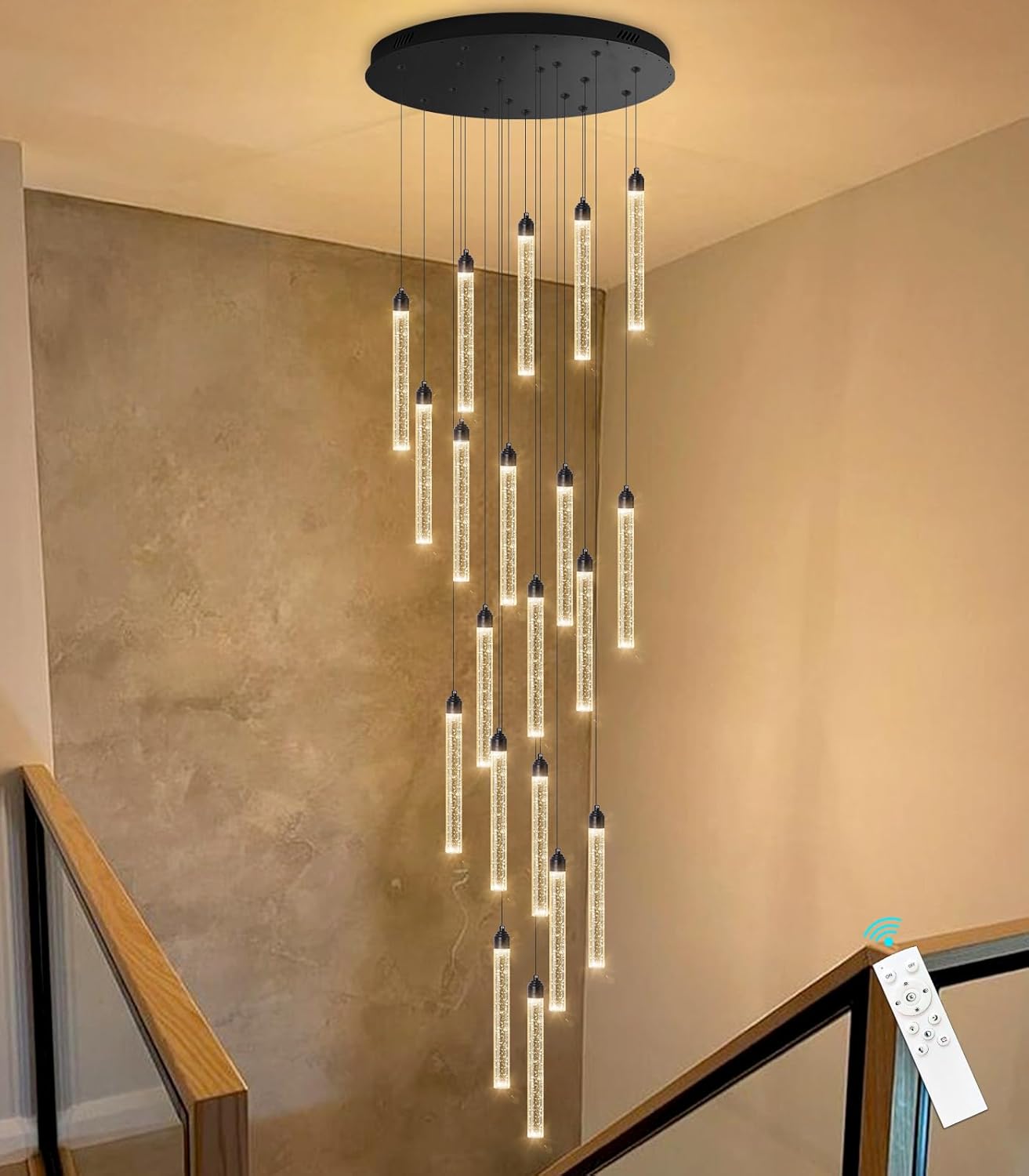 12-Lights Chandelier LED Dimmable Chandeliers for Entryway Flush Mount Ceiling Pendant Light Fixture Crystal Chandeliers for Living Room Black Finished Lighting Modern High Ceiling Chandelier