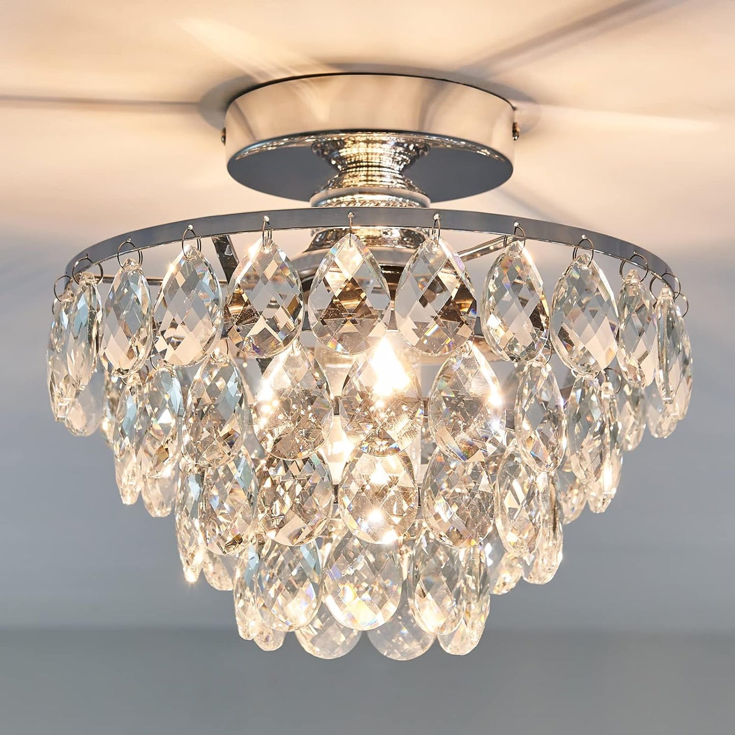 YYJLX Modern Small Crystal Ceiling Light Fixture Mini Black Semi Flush Mount Chandelier Light Fixture for Hallway Bedroom Bathroom Closet e26