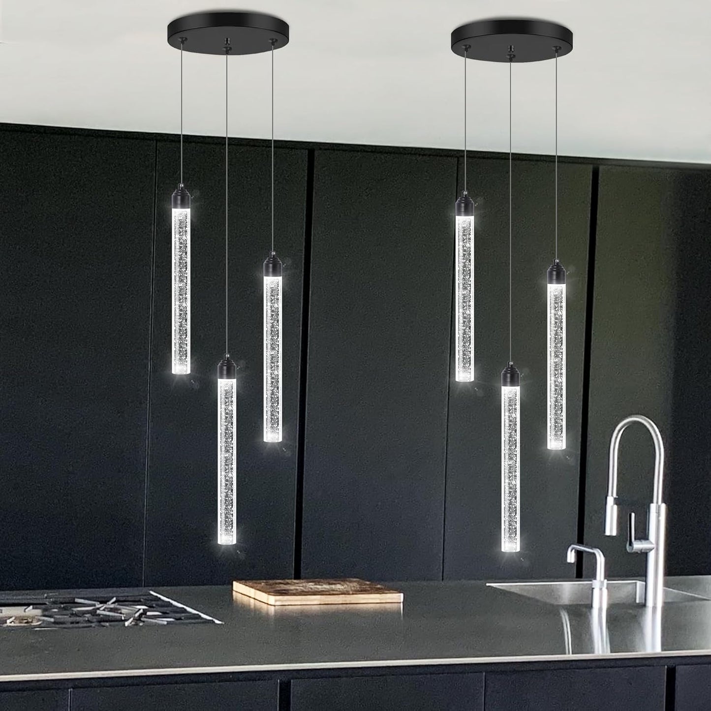 12-Lights Chandelier LED Dimmable Chandeliers for Entryway Flush Mount Ceiling Pendant Light Fixture Crystal Chandeliers for Living Room Black Finished Lighting Modern High Ceiling Chandelier