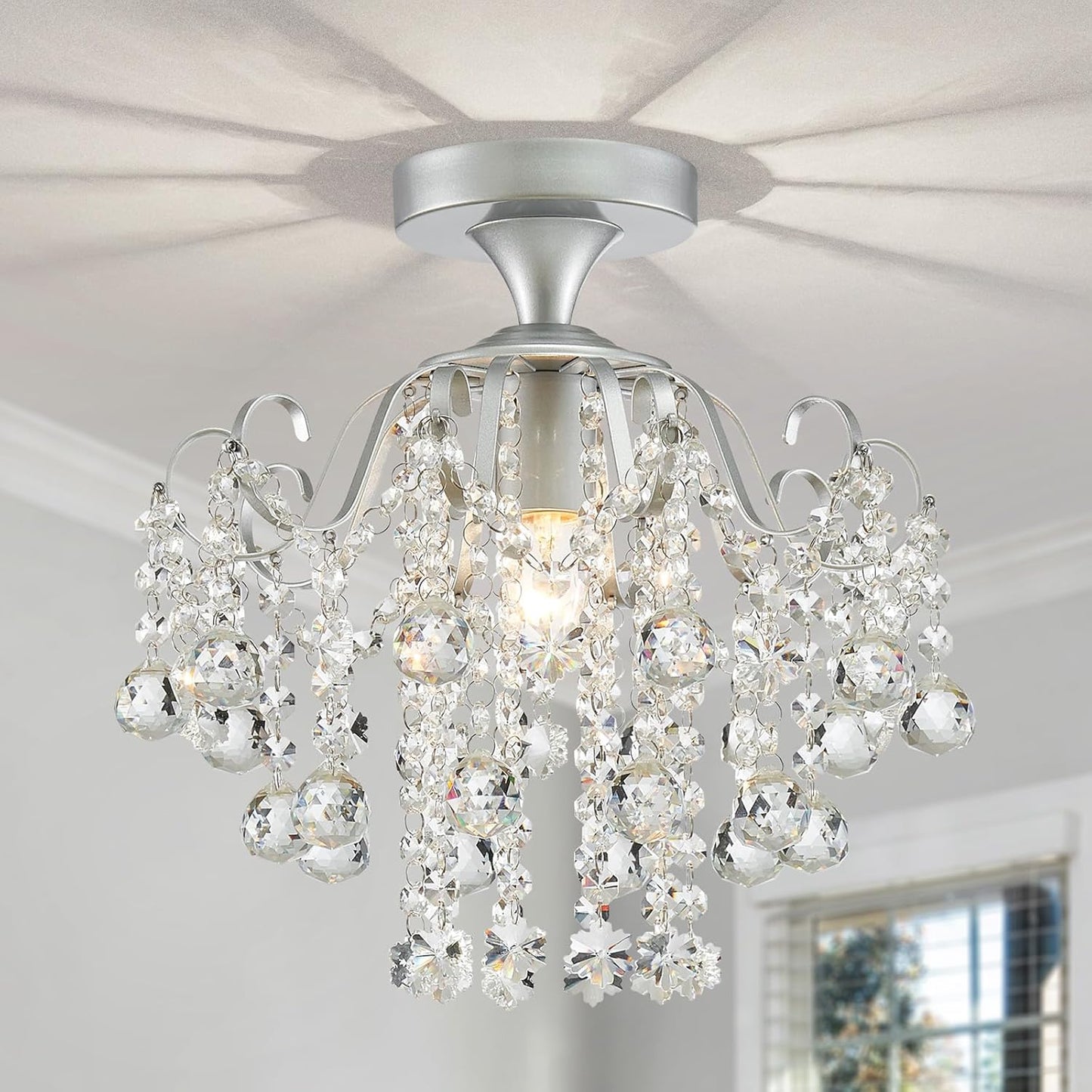 WUZUPS Crystal Chandelier Flushmount Ceiling Light Modern Lighting Fixture for Bedroom Hallway Bar Kitchen Bathroom, H 13.4" x W 12.6", E26 Base, Gold