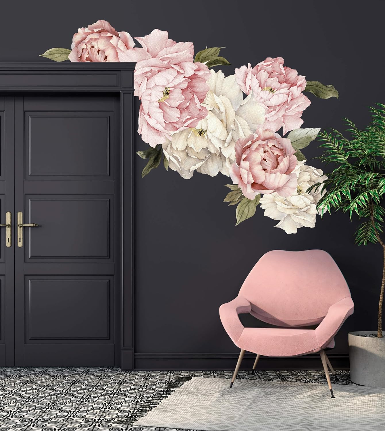 Murwall Floral Peonies Wall Decal, Peony Bouquet Flowers Removable Peel and Stick Wall Sticker