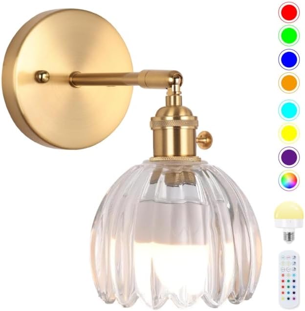 Battery Operated Wall Sconce, Vintage Wall Sconce with Deep Green Tulip Glass Lampshade Rechargeable Battery Powered Wall Light with Remote Control for Bedroom,Living Room, Hallway, Aisle