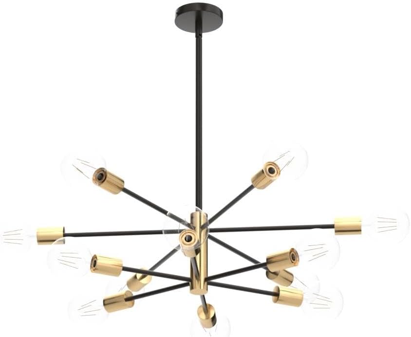 Modern Chandelier Ceiling Light Fixture Sputnik Chandeliers Gold and Black Farmhouse Chandelier Over Table 12-Light Height Adjustable Chandeliers for Dining Room, Living Room,Kitchen Island
