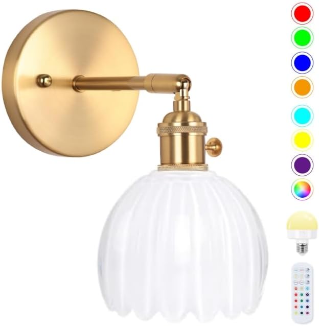 Battery Operated Wall Sconce, Vintage Wall Sconce with Deep Green Tulip Glass Lampshade Rechargeable Battery Powered Wall Light with Remote Control for Bedroom,Living Room, Hallway, Aisle