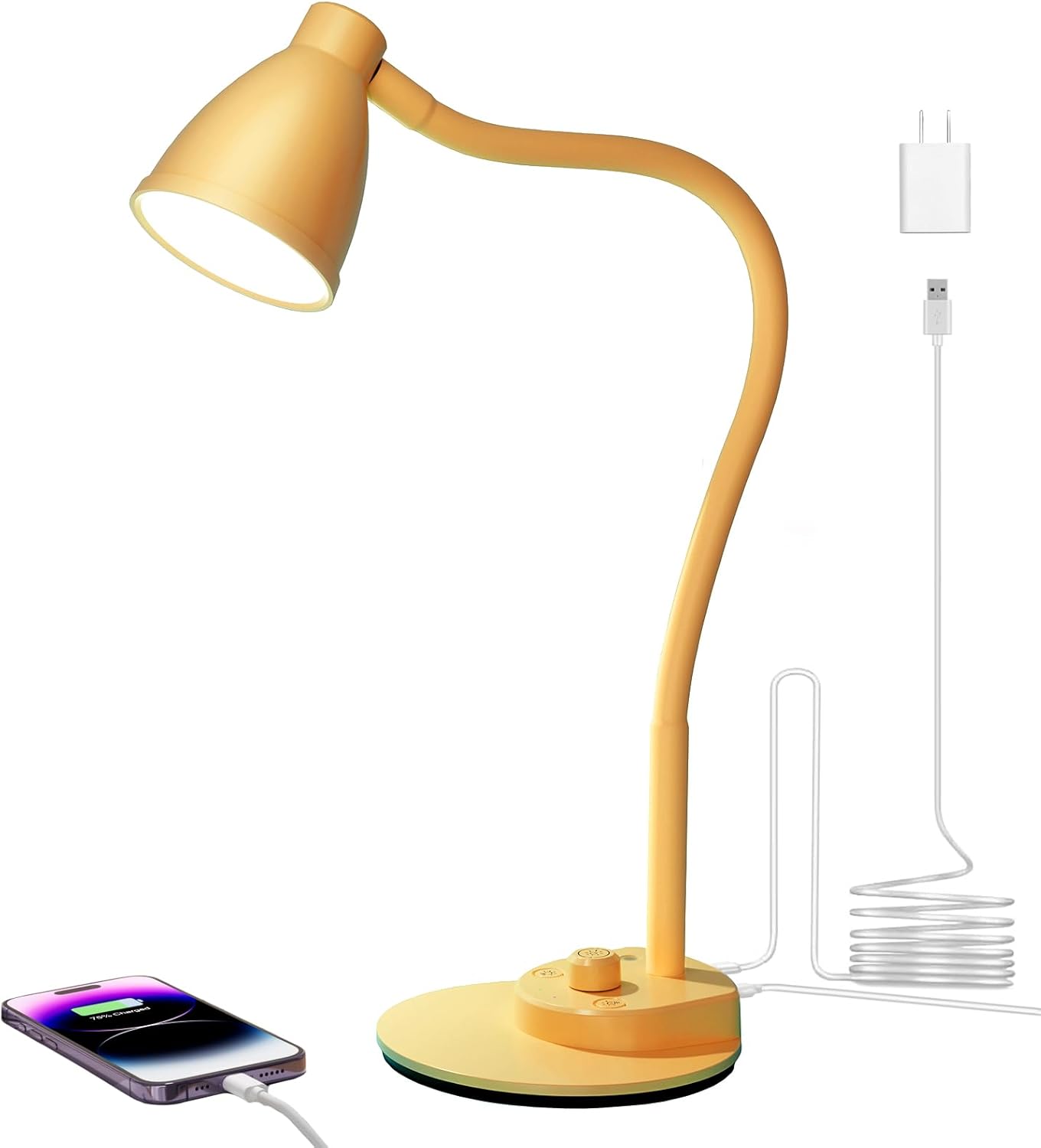BOHON LED Desk Lamp with USB Charging Port 3 Color Modes Dimmable Reading Light Intelligent Induction Auto Dimming Task Lamp Flexible Gooseneck Table Lamp for Bedside Office, AC Adapter Include