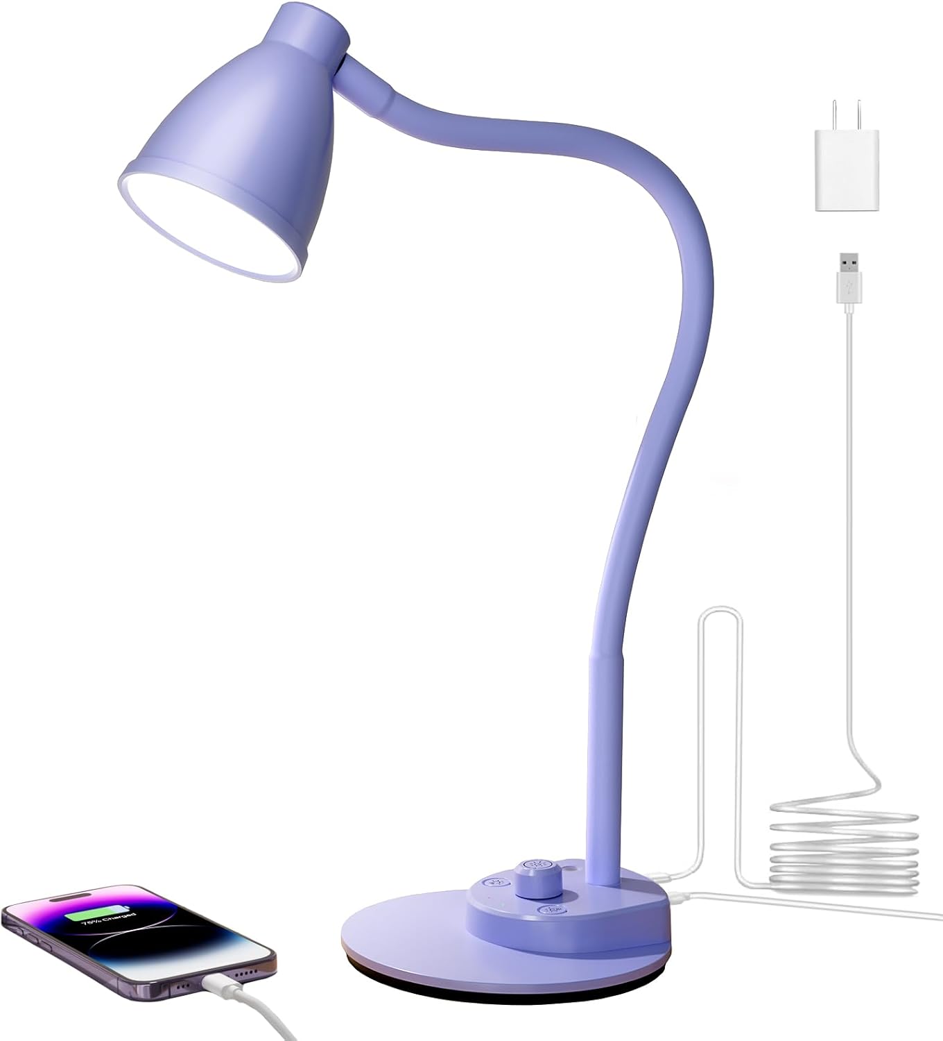 BOHON LED Desk Lamp with USB Charging Port 3 Color Modes Dimmable Reading Light Intelligent Induction Auto Dimming Task Lamp Flexible Gooseneck Table Lamp for Bedside Office, AC Adapter Include
