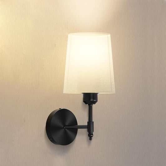 Ouyulong Hardwired Vintage Antique Wall Sconce, Modern Wall Light with Nickel Base Fabric Shade, Indoor Wall Light for Bedroom Bedside Living Room Farmhouse