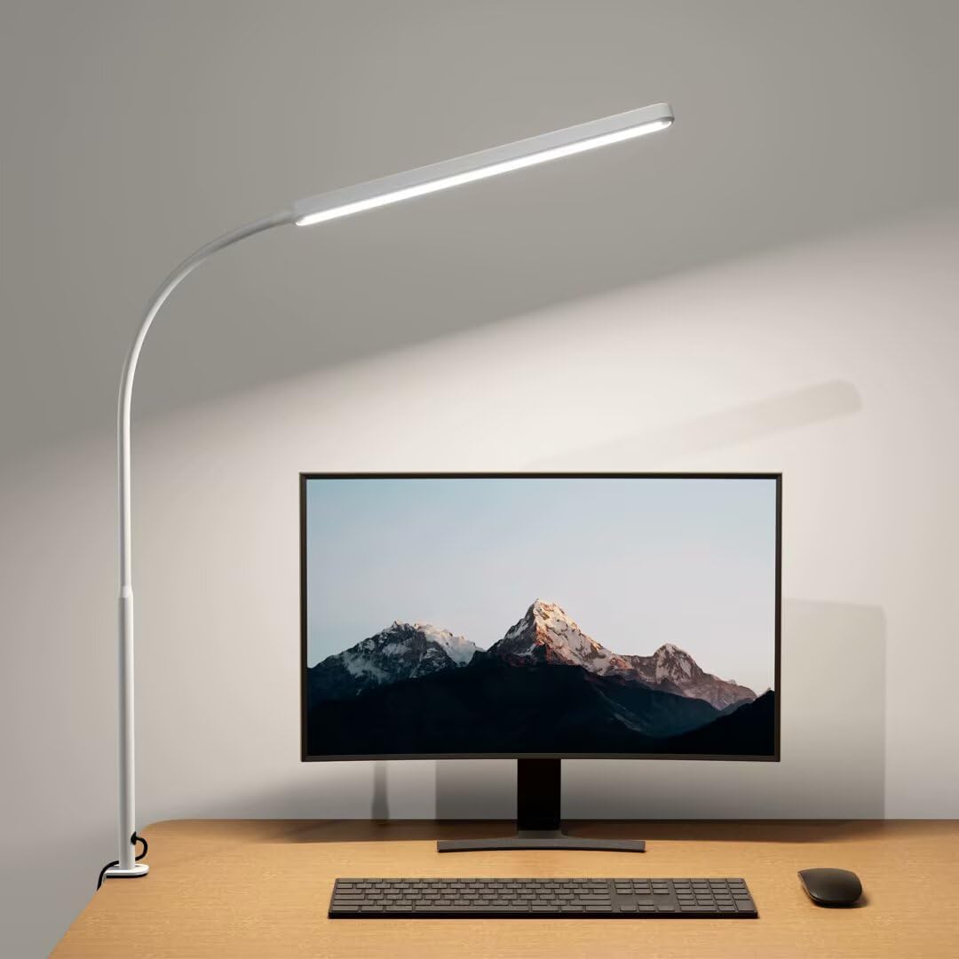 SUPERDANNY Eye-Caring LED Desk Lamp 360° Flexible Gooseneck Work Lamp with Desk Side Clamp Touch Control 3 Light Colors Smooth Dimming Task Lighting Reading Light for Home Office College Dorm, Black