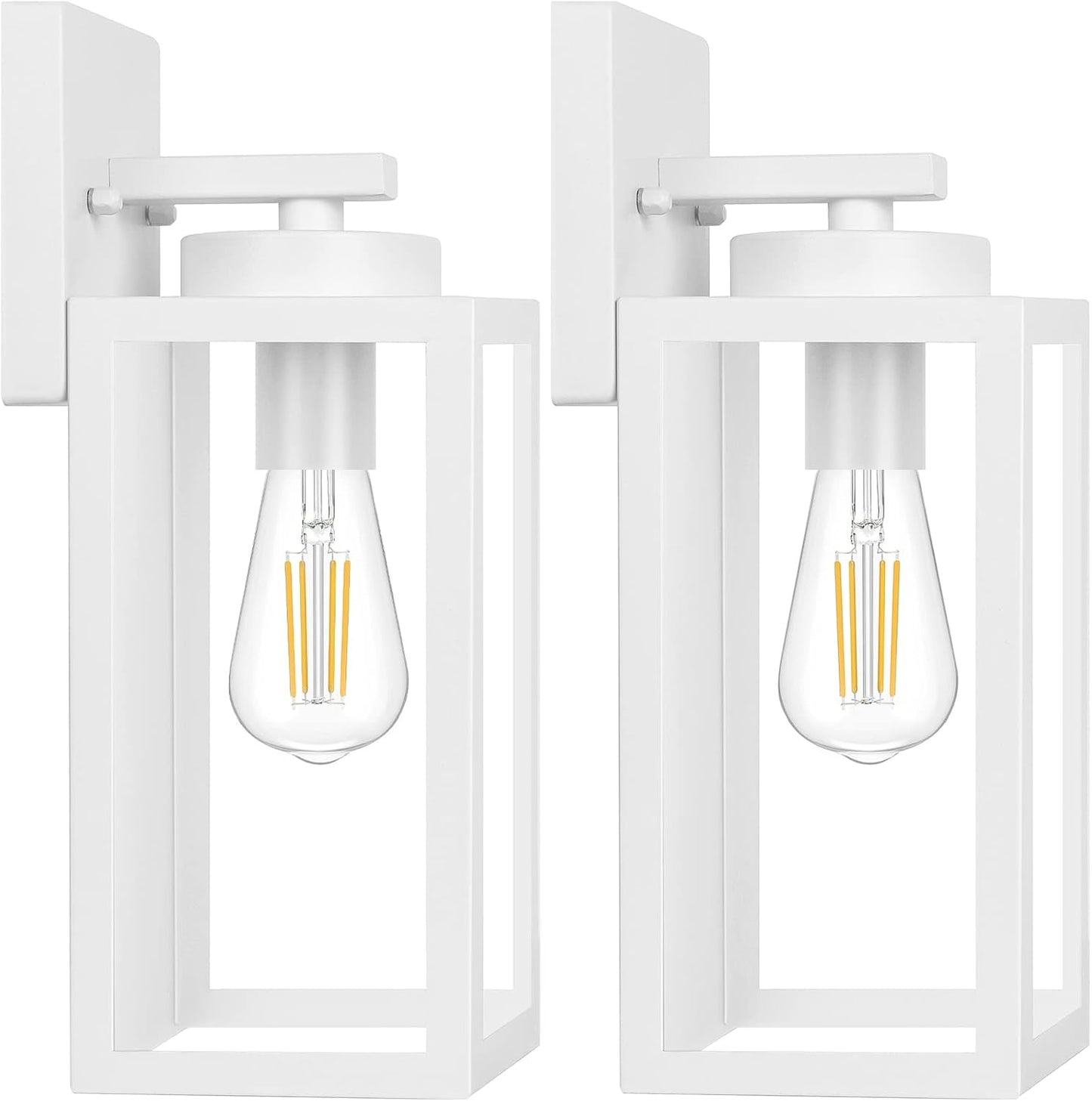 Outdoor Wall Light Fixtures, Exterior Waterproof Lanterns, Porch Sconces Wall Mounted Lighting with E26 Sockets & Glass Shades, Modern Matte Black Wall Lamps for Patio Front Door Entryway, 2-Pack