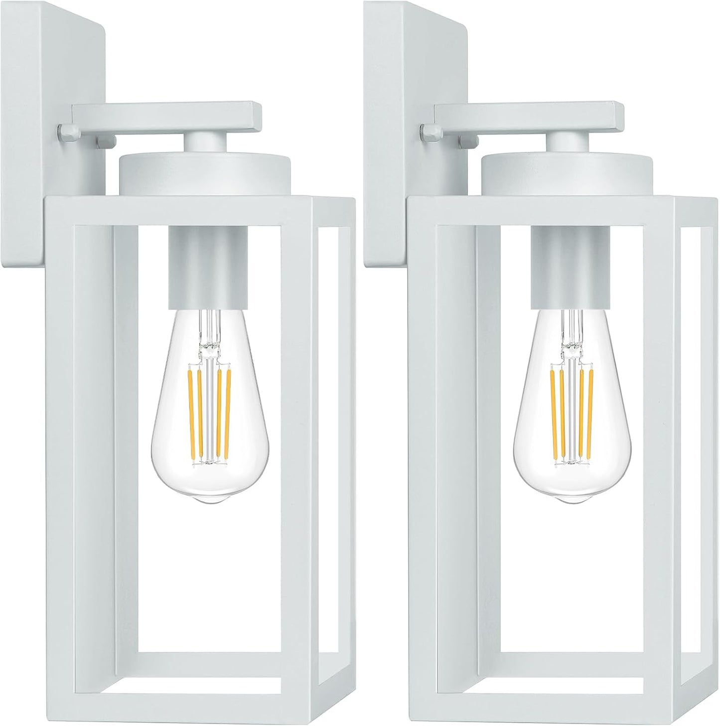 Outdoor Wall Light Fixtures, Exterior Waterproof Lanterns, Porch Sconces Wall Mounted Lighting with E26 Sockets & Glass Shades, Modern Matte Black Wall Lamps for Patio Front Door Entryway, 2-Pack
