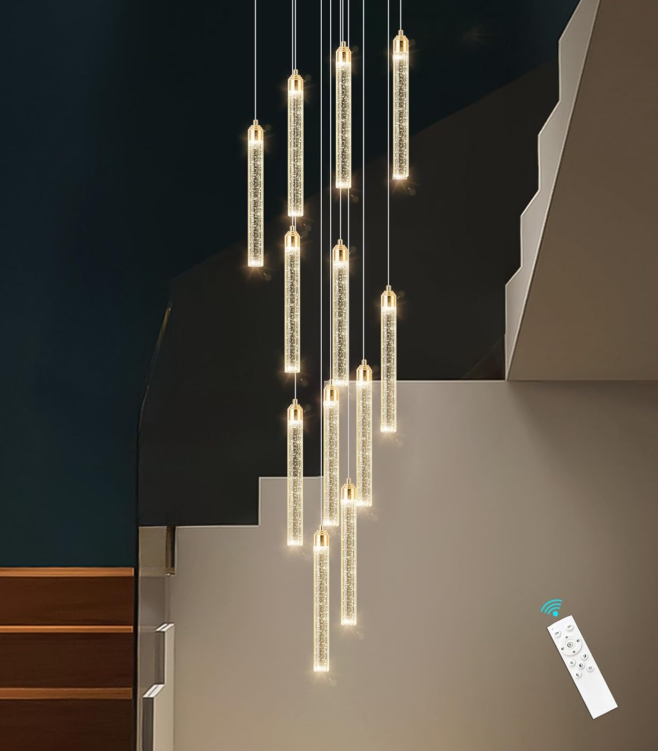 12-Lights Chandelier LED Dimmable Chandeliers for Entryway Flush Mount Ceiling Pendant Light Fixture Crystal Chandeliers for Living Room Black Finished Lighting Modern High Ceiling Chandelier