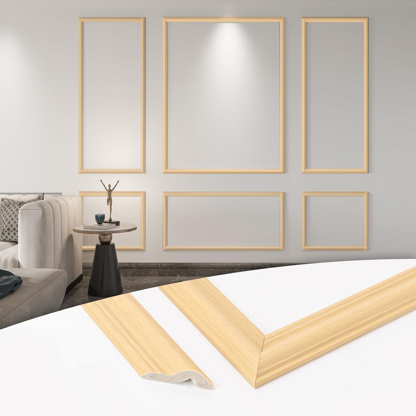 Art3d Pre-Cut Wall Molding Set of 6 pcs, Ready-to-Assemble Wainscoting Panels for Interior Wall Décor Living Room Bedroom Accent Wall - Installed with Glue, 3 Top 3 Bottom