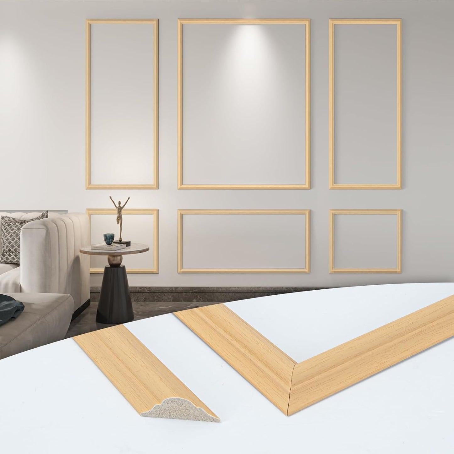Art3d Pre-Cut Wall Molding Set of 6 pcs, Ready-to-Assemble Wainscoting Panels for Interior Wall Décor Living Room Bedroom Accent Wall - Installed with Glue, 3 Top 3 Bottom