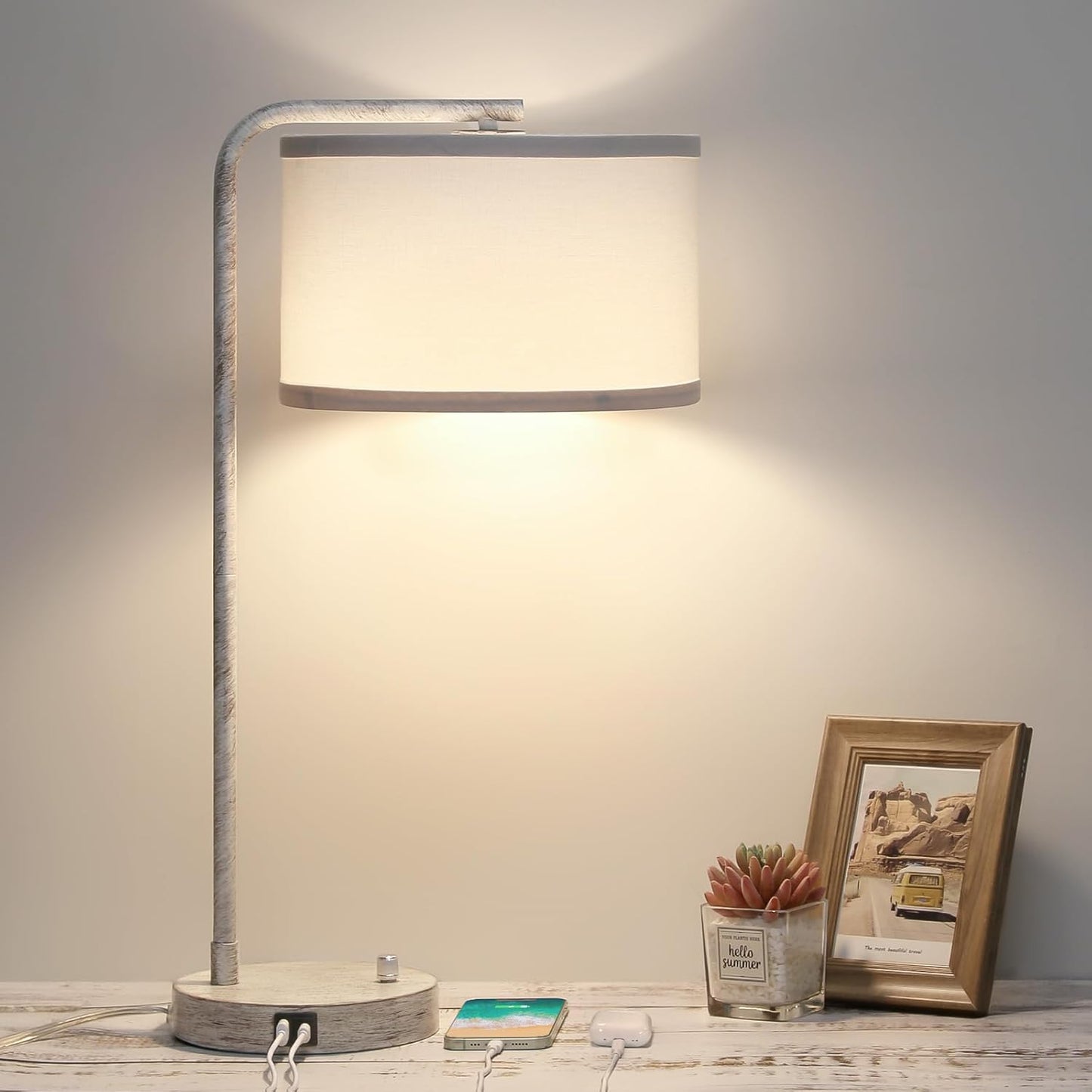 Tall Table Lamp with USB C+A Ports, Fully Stepless Dimmable Modern Bedside Nightstand Lamp, Reading Desk Lamp for Bedroom, Living Room, Study Room, Office, 9W 3000K LED Bulb Included