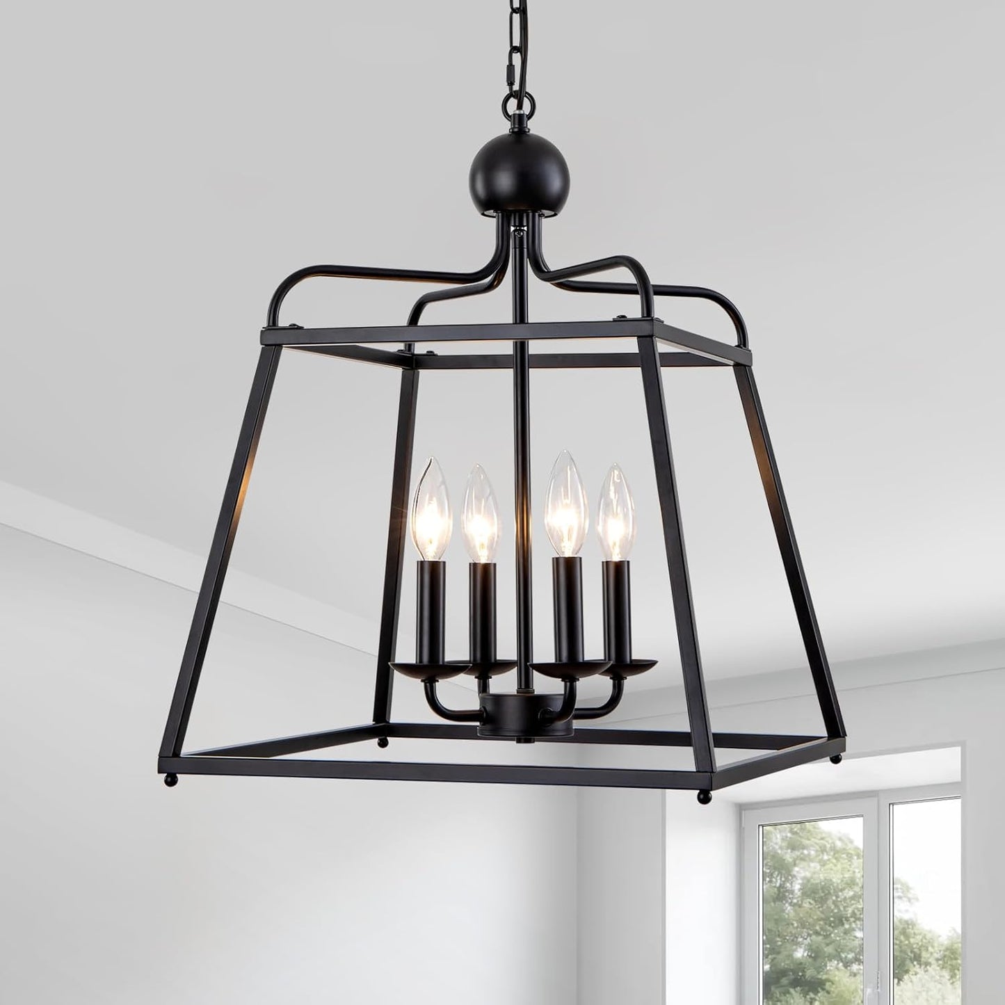 21.7 Inch Farmhouse Wood Chandelier for Dining Room, 4-Light Rustic Dining Room Light Fixtures Over Table with E12 Bases, Adjustable Hanging Light Fixture for Kitchen Island, Foyer, Entryway