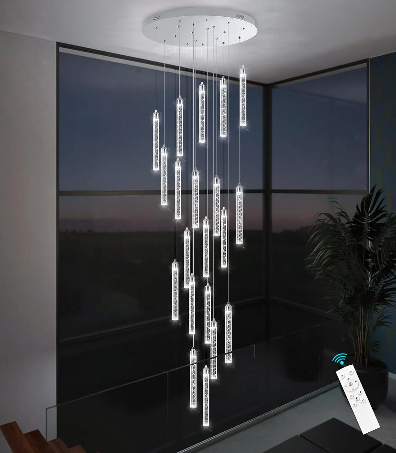 12-Lights Chandelier LED Dimmable Chandeliers for Entryway Flush Mount Ceiling Pendant Light Fixture Crystal Chandeliers for Living Room Black Finished Lighting Modern High Ceiling Chandelier