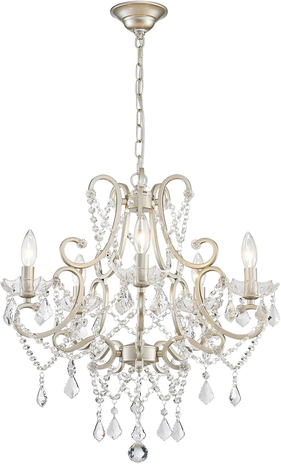 ANJIADENGSHI Mini Crystal Chandelier K9 Crystal Lighting Chandelier for Living Room 5 E12 Bulbs High 16.5 in x Diameter 16.9 in, Golden