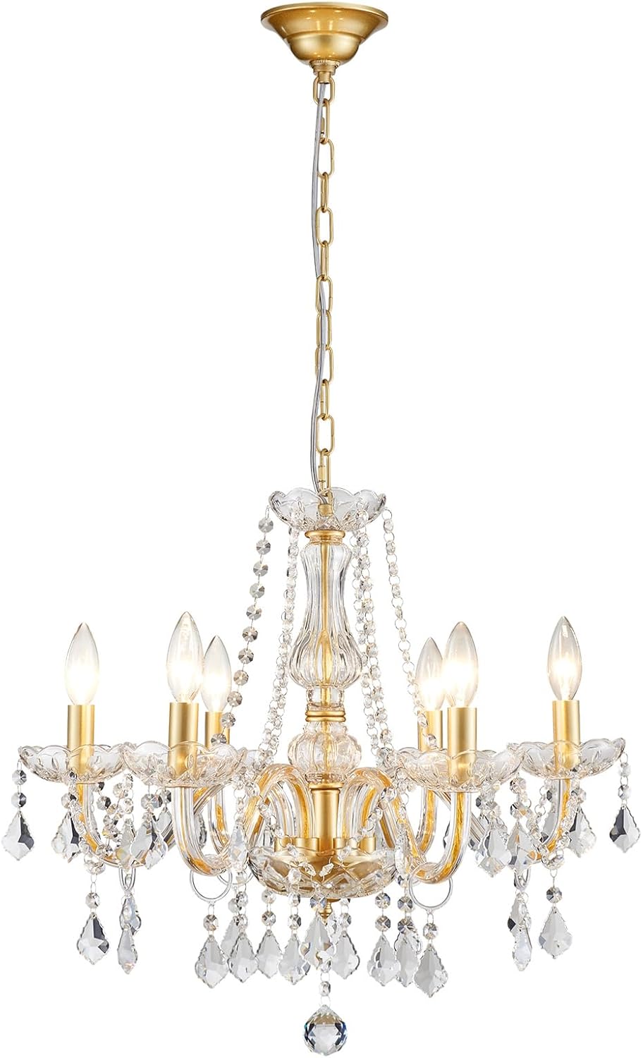 ANJIADENGSHI Mini Crystal Chandelier K9 Crystal Lighting Chandelier for Living Room 5 E12 Bulbs High 16.5 in x Diameter 16.9 in, Golden