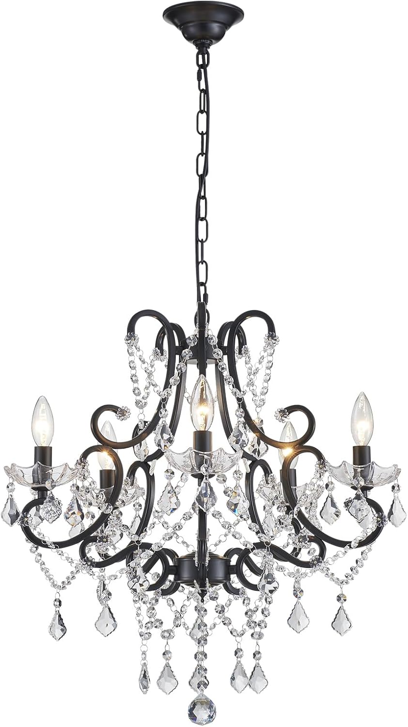 ANJIADENGSHI Mini Crystal Chandelier K9 Crystal Lighting Chandelier for Living Room 5 E12 Bulbs High 16.5 in x Diameter 16.9 in, Golden