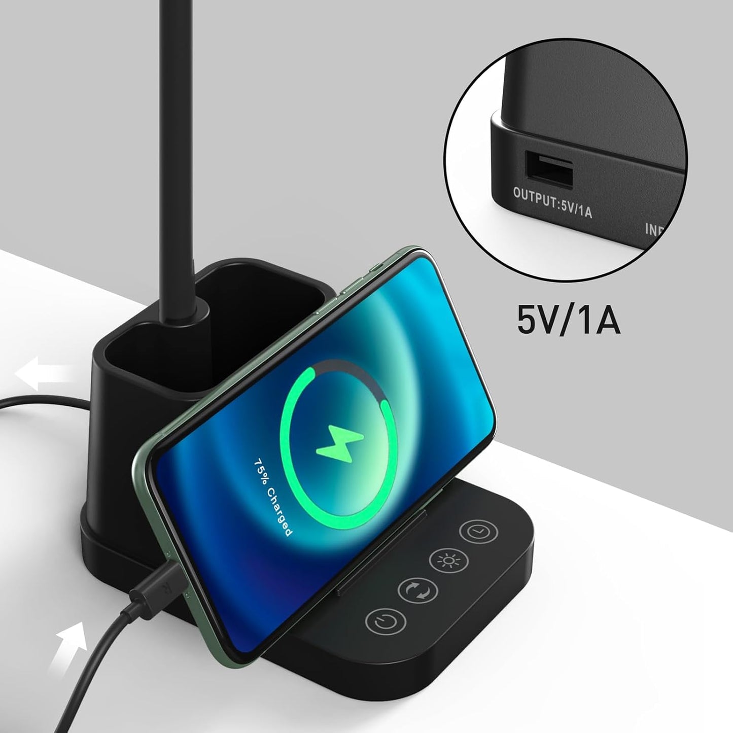 AXX LED Desk Lamp with USB Charging Port, Study Table Light for Home Office Bedrooms, Black, Flexible Gooseneck, Small, 650LM, Pen Holder, Timer Settings, School Essentials for College Dorm Room