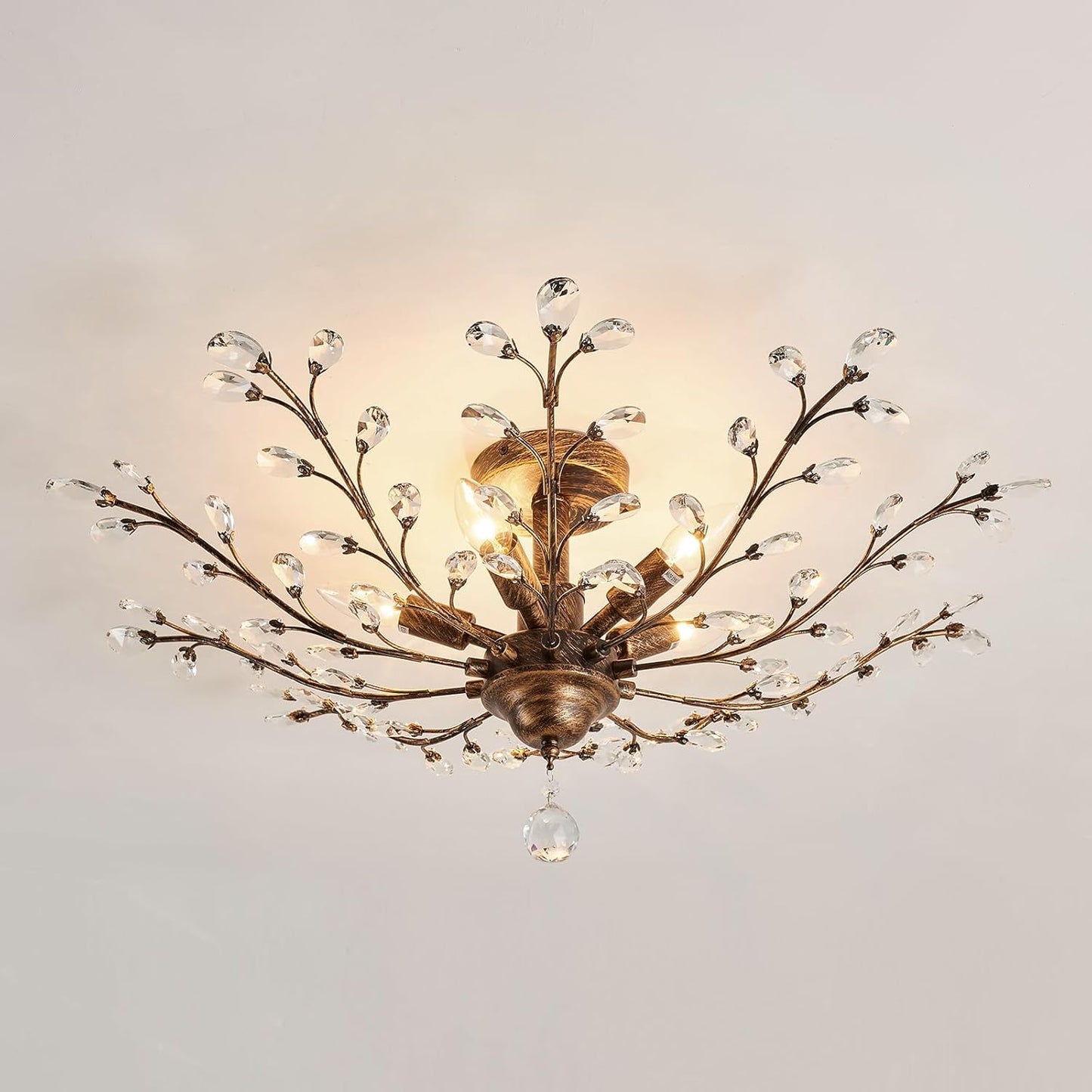 CVKASH 5 - Light Vintage Small Crystal Chandelier Modern Semi Flush Mount Ceiling Light Fixture Chandelier Lighting for Kitchen Bedroom Living Room Dining Room Hallway Foyer（Black）