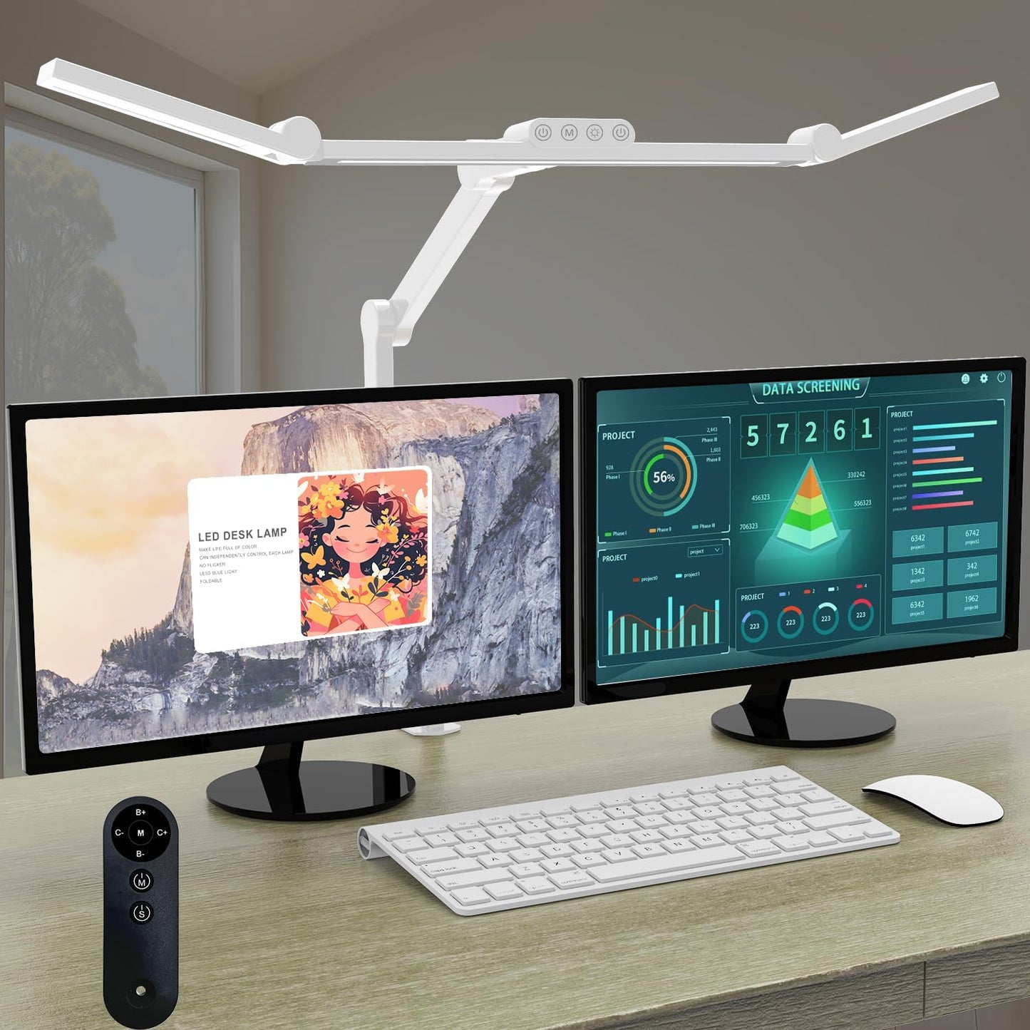 Micomlan Led Desk Lamp with Clamp, Architect Desk Lamp for Home Office with Atmosphere Lighting, 24W Ultra Bright Auto Dimming Computer Light Stepless Dimming and Tempering LED Table Light