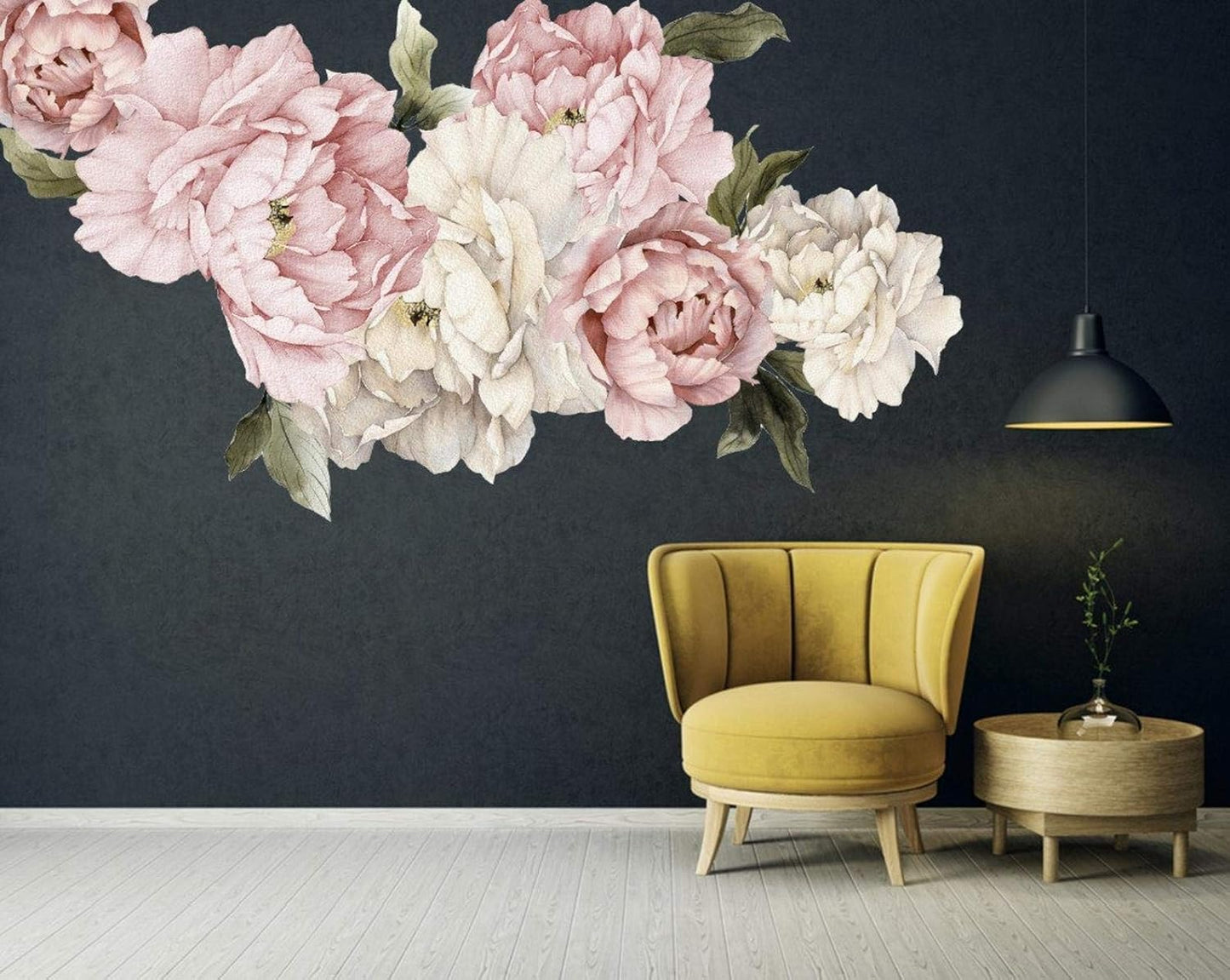 Murwall Floral Peonies Wall Decal, Peony Bouquet Flowers Removable Peel and Stick Wall Sticker