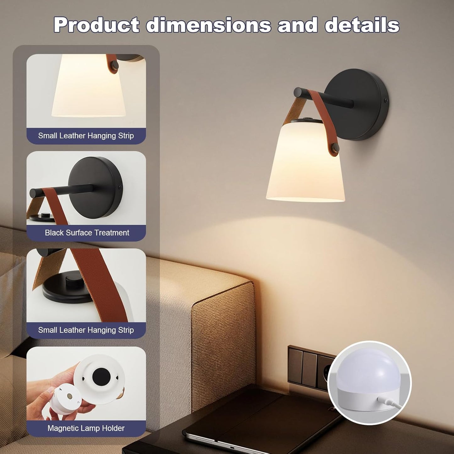 Battery Operated Frosted Glass Wall Sconces Set of Two, Rechargeable Wall Lamp 3 Color Temp & 12 RGB Colors Wireless Battery Powered for Bedroom Living Room with Remote