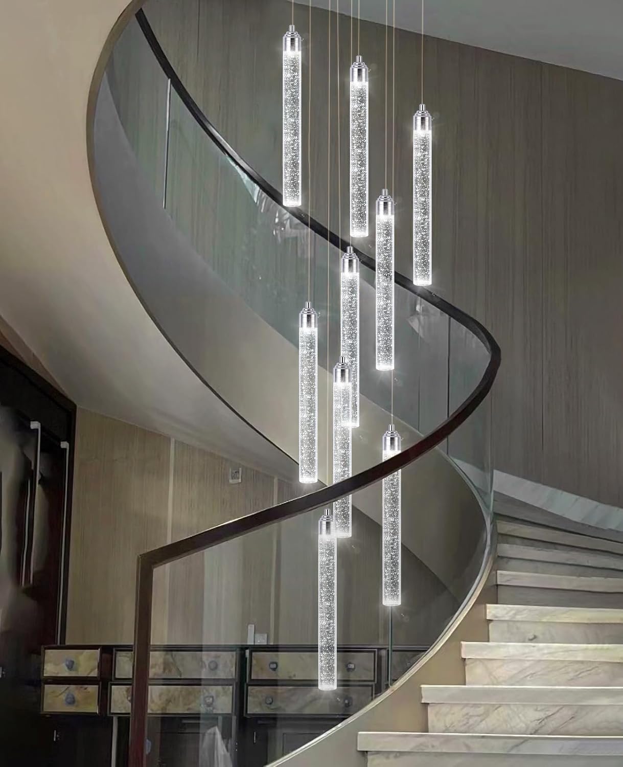 12-Lights Chandelier LED Dimmable Chandeliers for Entryway Flush Mount Ceiling Pendant Light Fixture Crystal Chandeliers for Living Room Black Finished Lighting Modern High Ceiling Chandelier