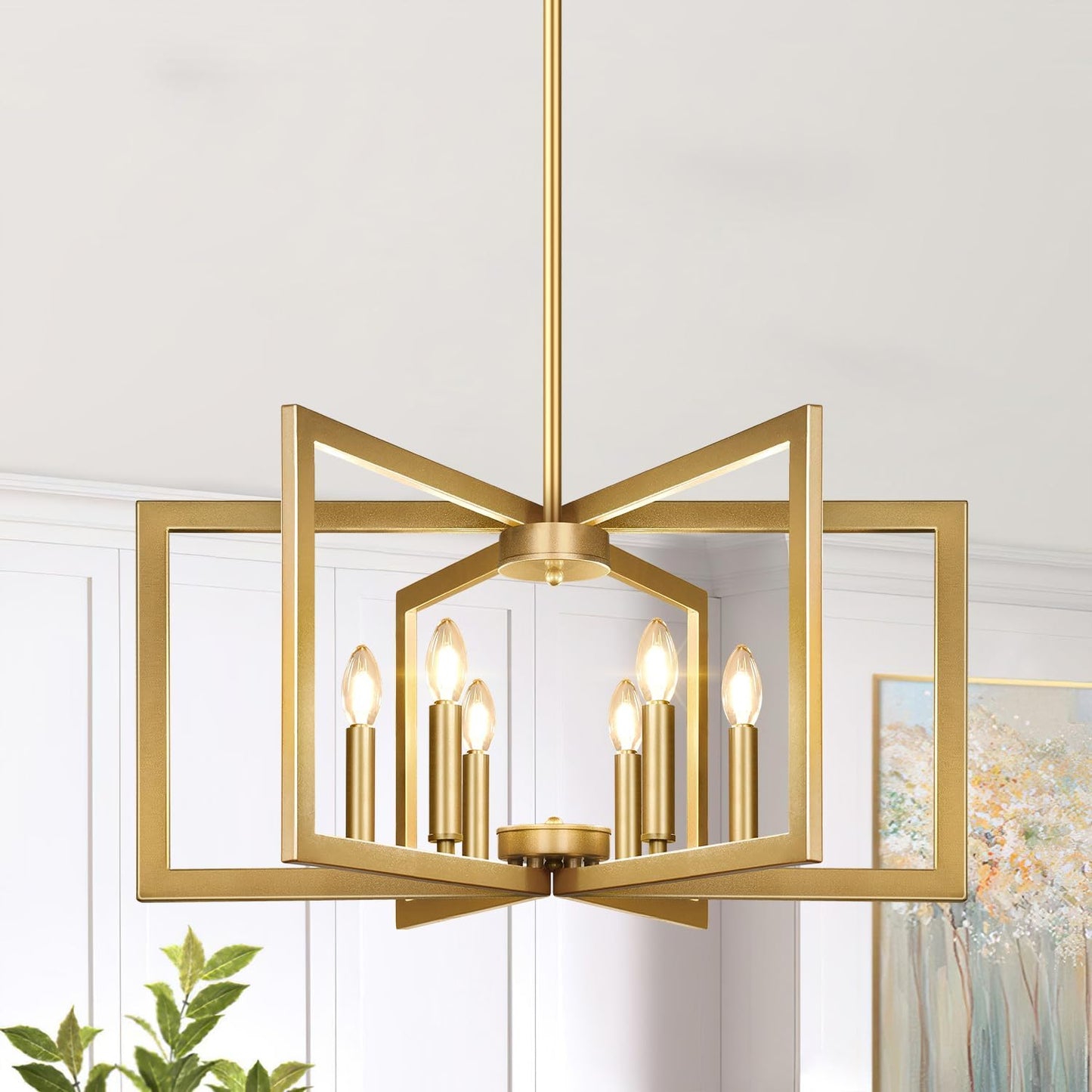 25" Modern Black Chandelier for Dining Room (6-Light, 25-Inch), Geometric Black Dining Room Light Fixture Over Table, Industrial Metal Hanging Pendant Lights for Kitchen Island, Entryway, Foyer