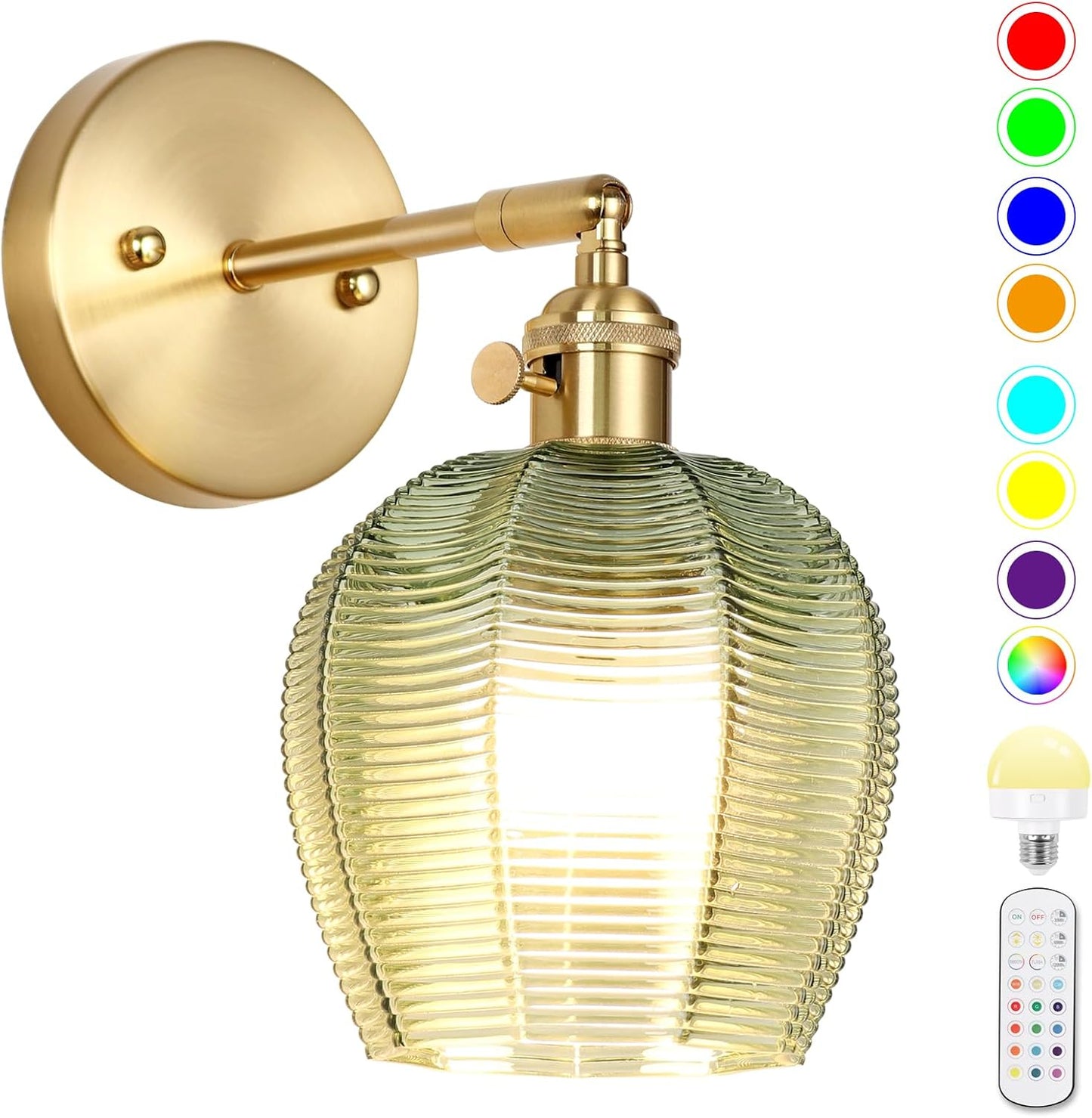 Battery Operated Wall Sconce, Vintage Wall Sconce with Deep Green Tulip Glass Lampshade Rechargeable Battery Powered Wall Light with Remote Control for Bedroom,Living Room, Hallway, Aisle