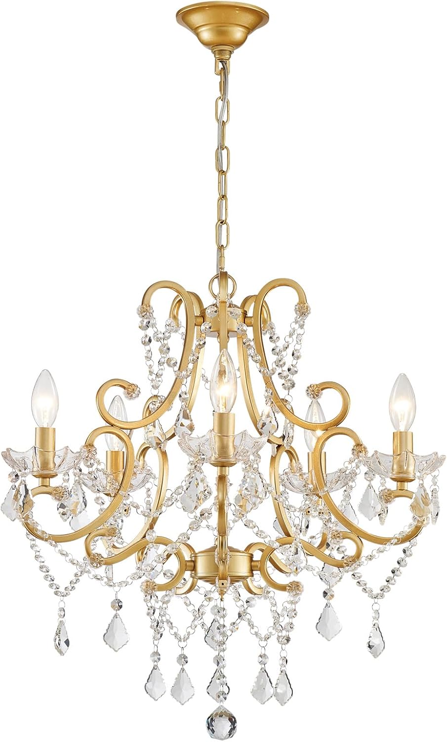 ANJIADENGSHI Mini Crystal Chandelier K9 Crystal Lighting Chandelier for Living Room 5 E12 Bulbs High 16.5 in x Diameter 16.9 in, Golden