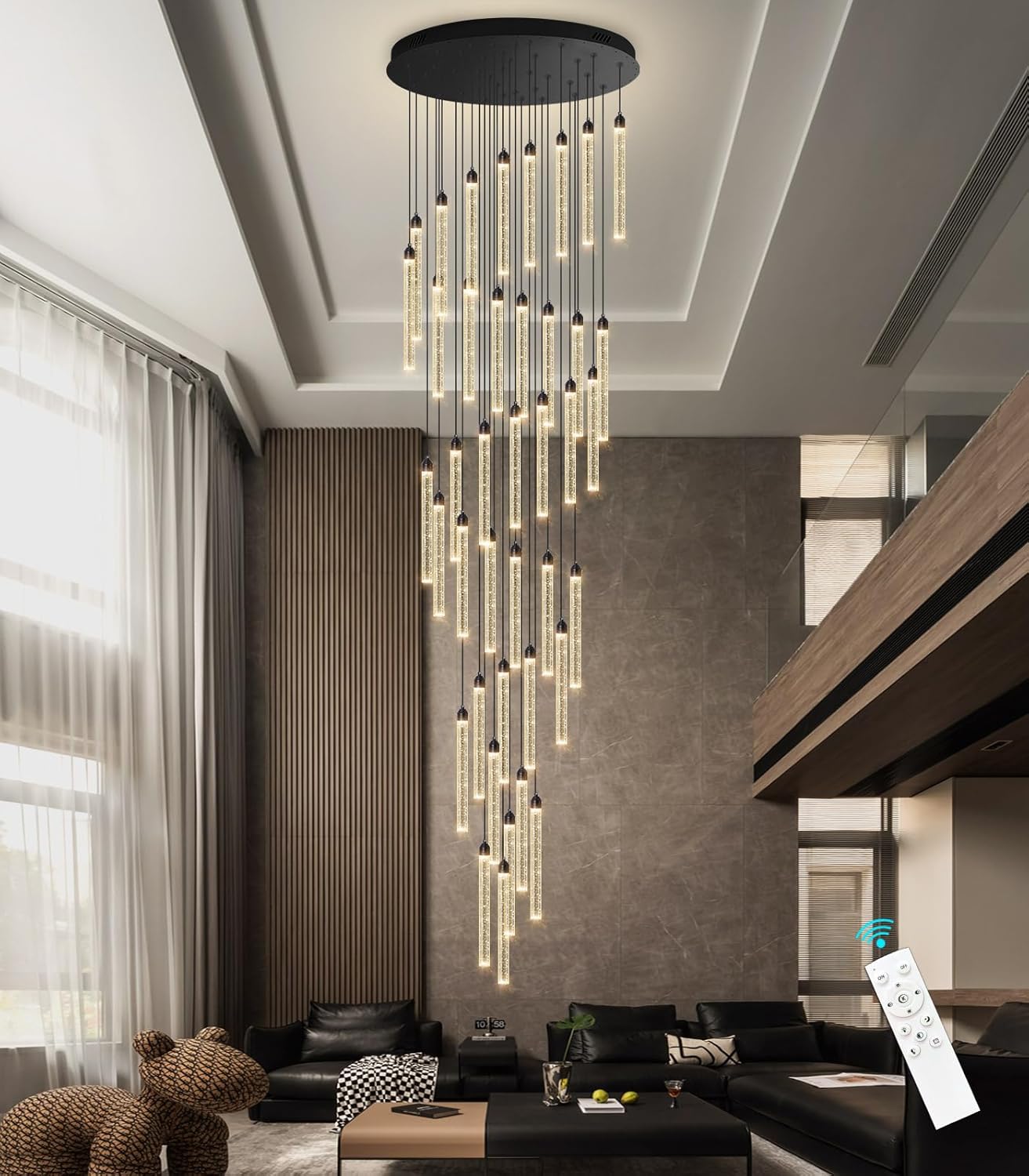 12-Lights Chandelier LED Dimmable Chandeliers for Entryway Flush Mount Ceiling Pendant Light Fixture Crystal Chandeliers for Living Room Black Finished Lighting Modern High Ceiling Chandelier