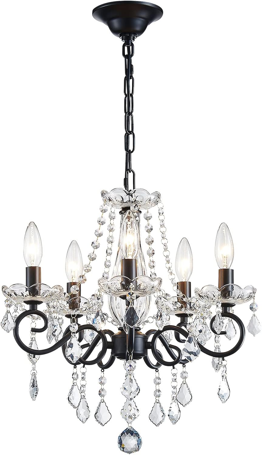 ANJIADENGSHI Mini Crystal Chandelier K9 Crystal Lighting Chandelier for Living Room 5 E12 Bulbs High 16.5 in x Diameter 16.9 in, Golden