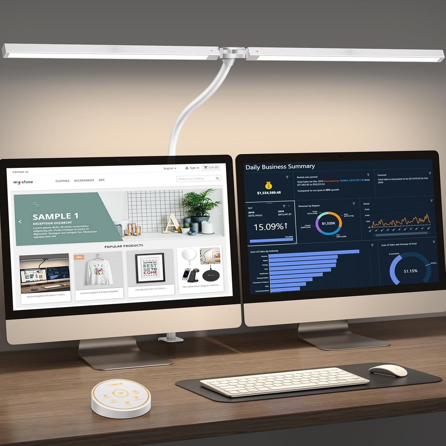 Led Desk Lamp for Office Home - Eye Caring Architect lamp with Clamp,Dual Screen Computer Monitor Gooseneck Smart Light: 24W 5 Color Flexible Adjustable Lighting Table Lamp for Study Drafting